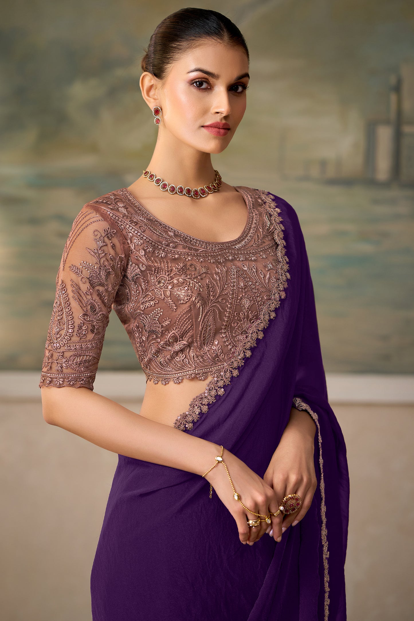 Purple Embroidered Georgette Saree-SAR13182_2_SareeButa.com
