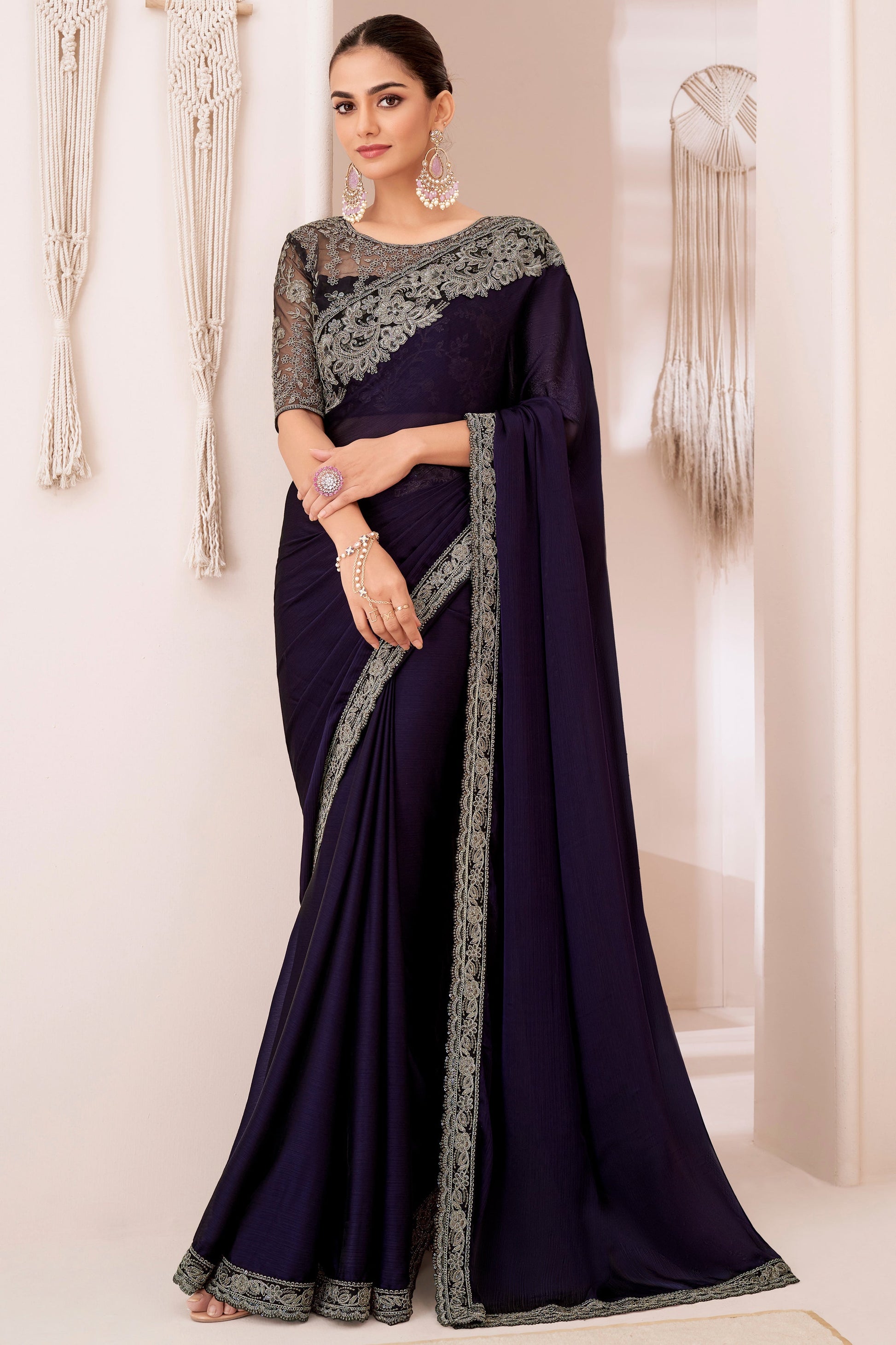 Purple Embroidered Georgette Saree-ZB132156_1