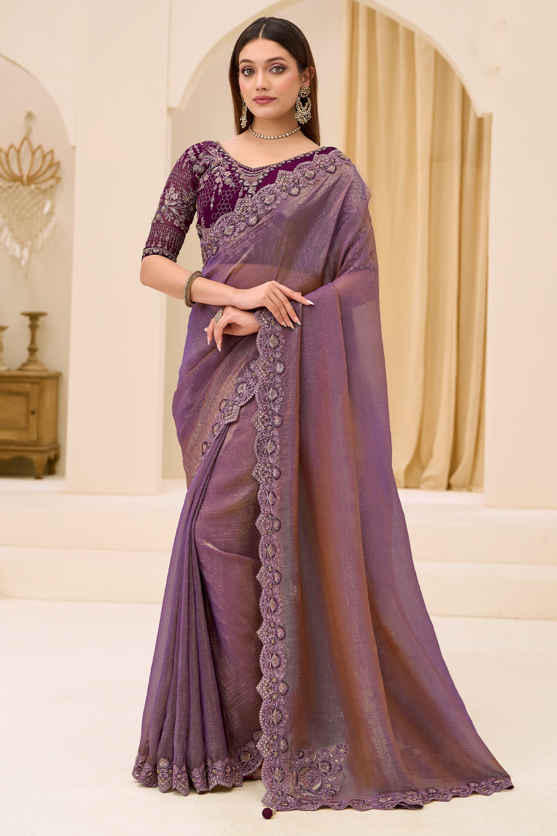 Purple Embroidered Georgette Tissue Saree-SAR12444_1_SareeButa.com