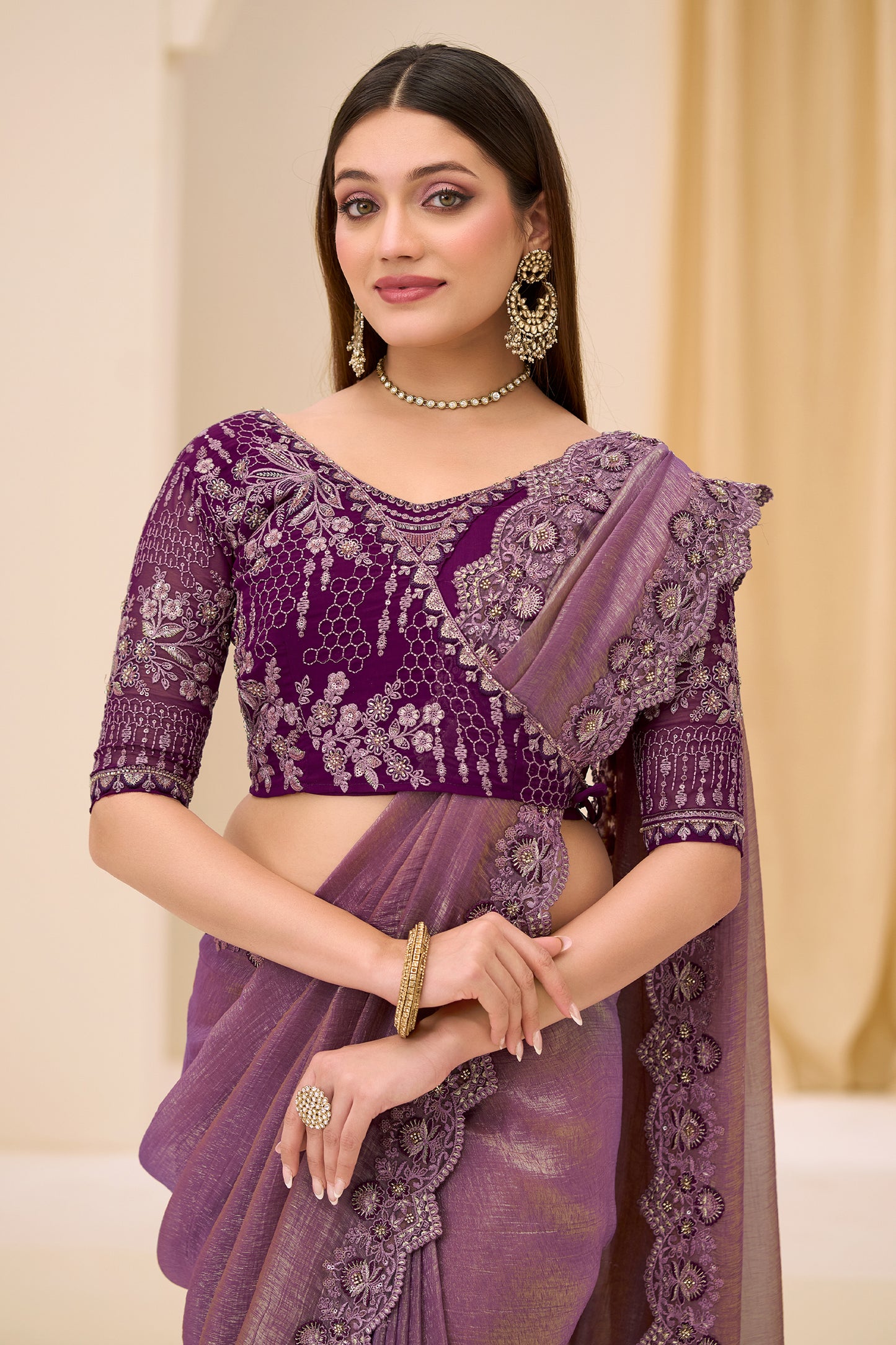 Purple Embroidered Georgette Tissue Saree-SAR12444_3_SareeButa.com