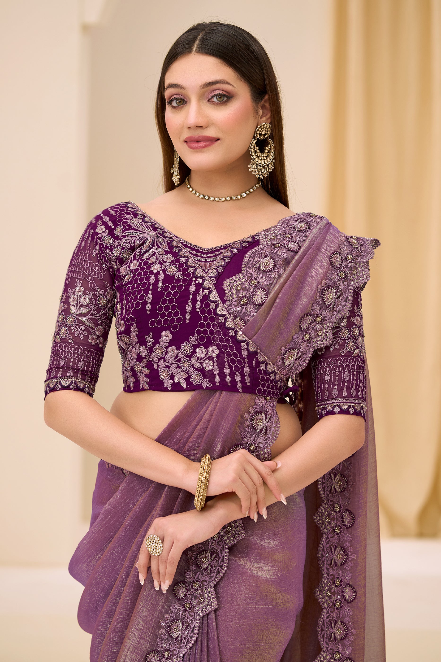 Purple Embroidered Georgette Tissue Saree-SAR12444_3_SareeButa.com