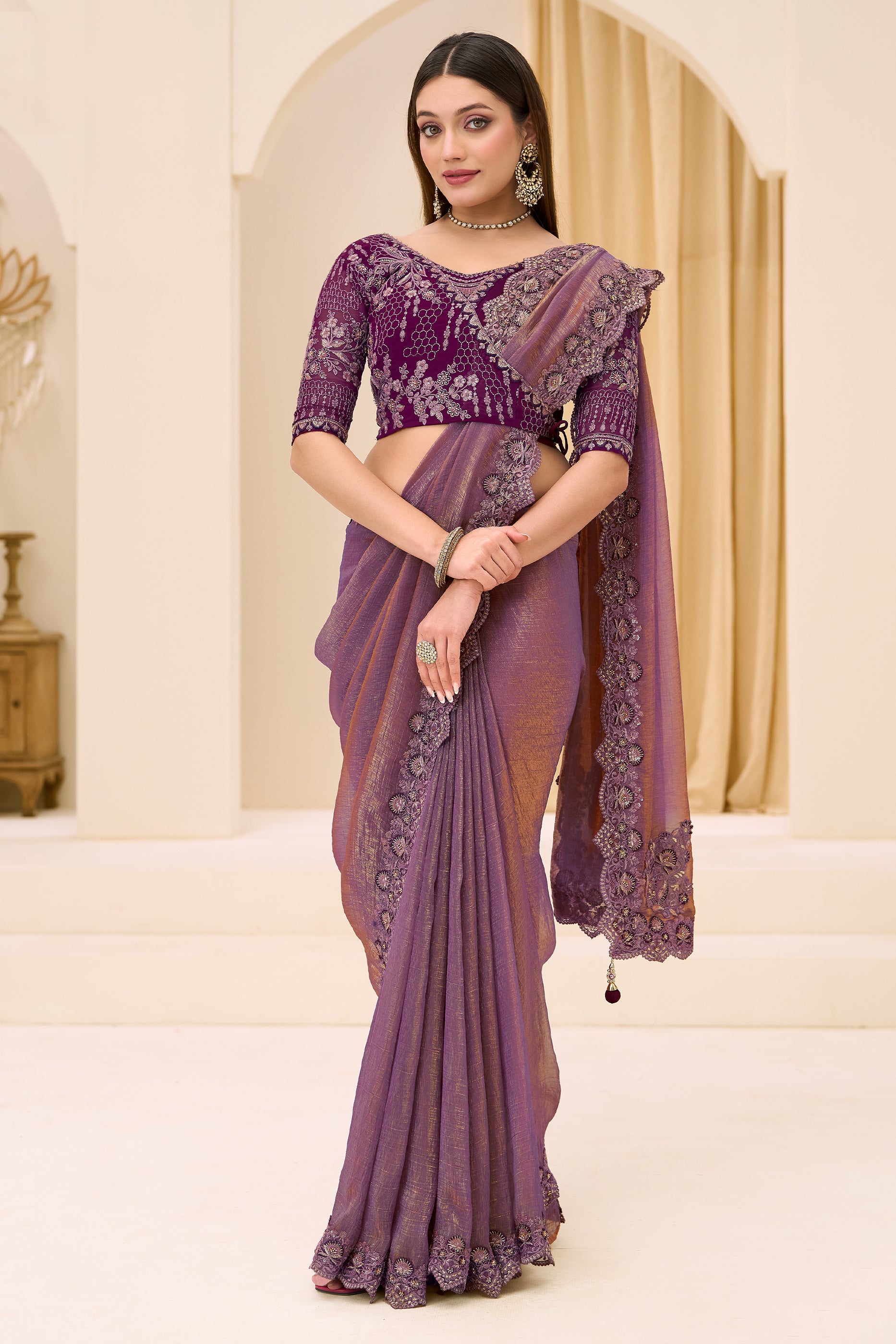 Purple Embroidered Georgette Tissue Saree-SAR12444_4_SareeButa.com