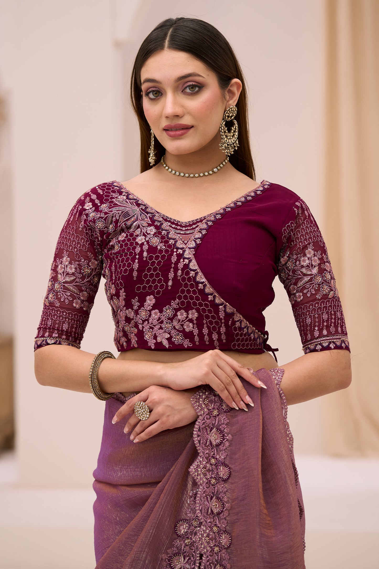 Purple Embroidered Georgette Tissue Saree-SAR12444_5_SareeButa.com