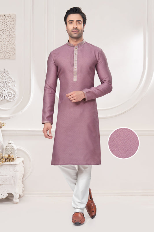 Purple Embroidered Jacquard Kurta Pajama-MW5_1_SareeButa.com