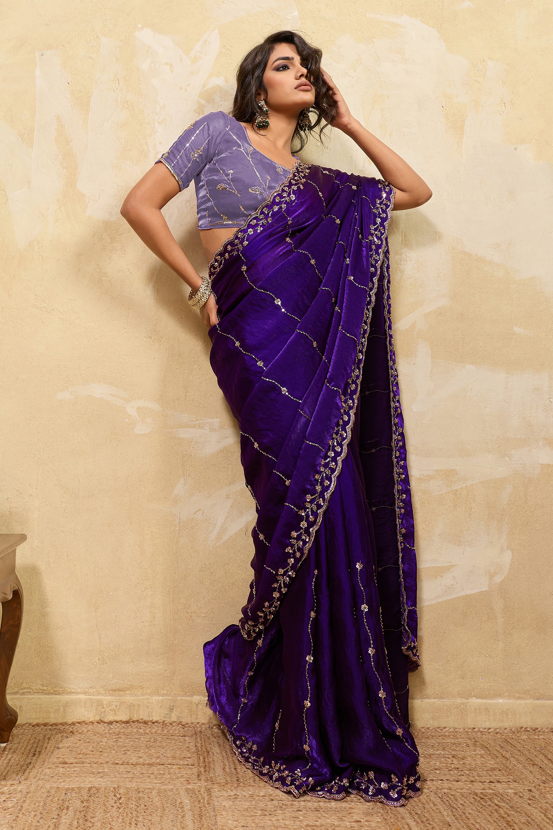 Purple Embroidered Metallic Satin Saree-SAR12533_1_SareeButa.com