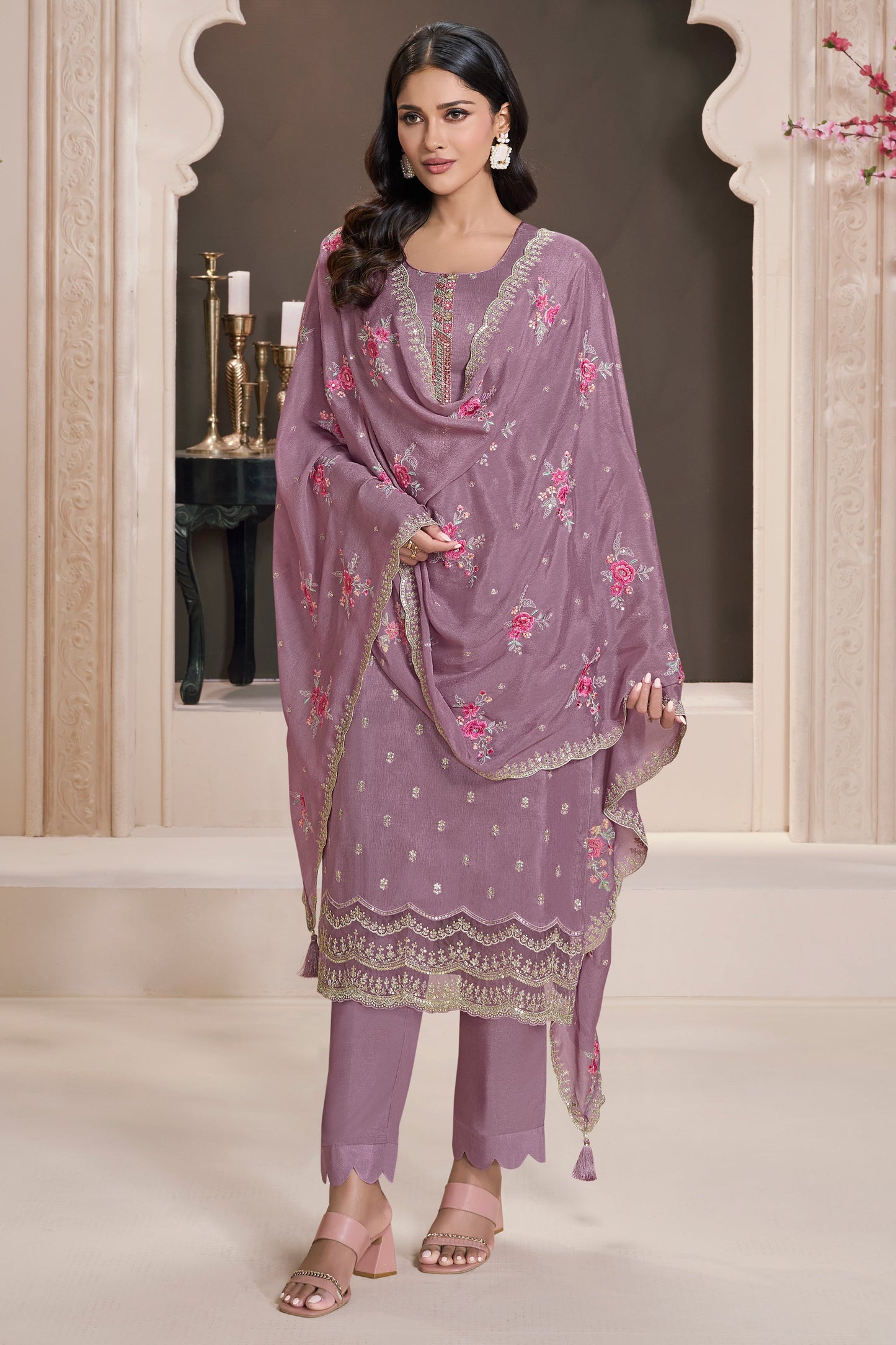 Purple Embroidered Munga Silk Suit-SAR11744_1_SareeButa.com