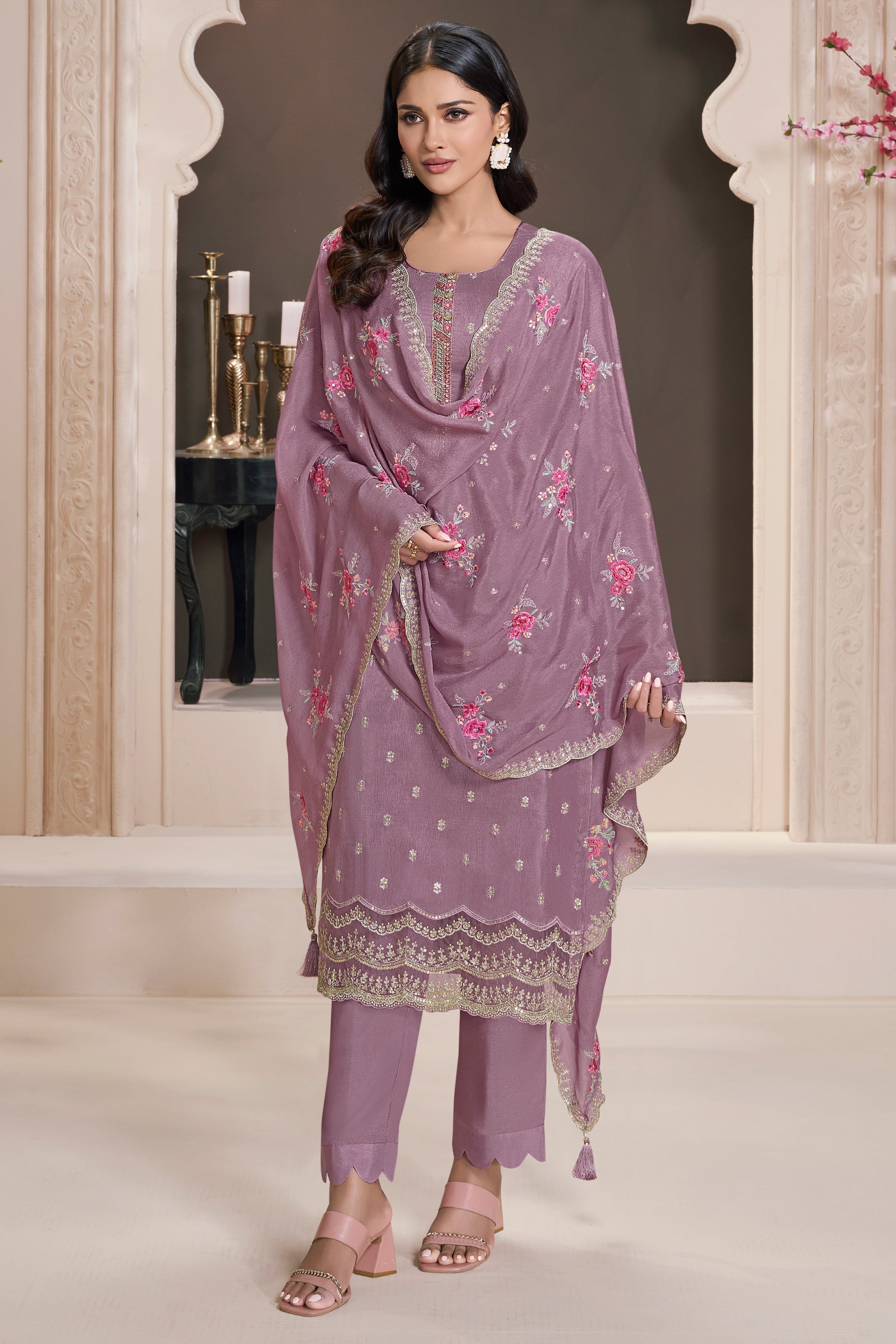 Purple Embroidered Munga Silk Suit-SAR11744_1_SareeButa.com