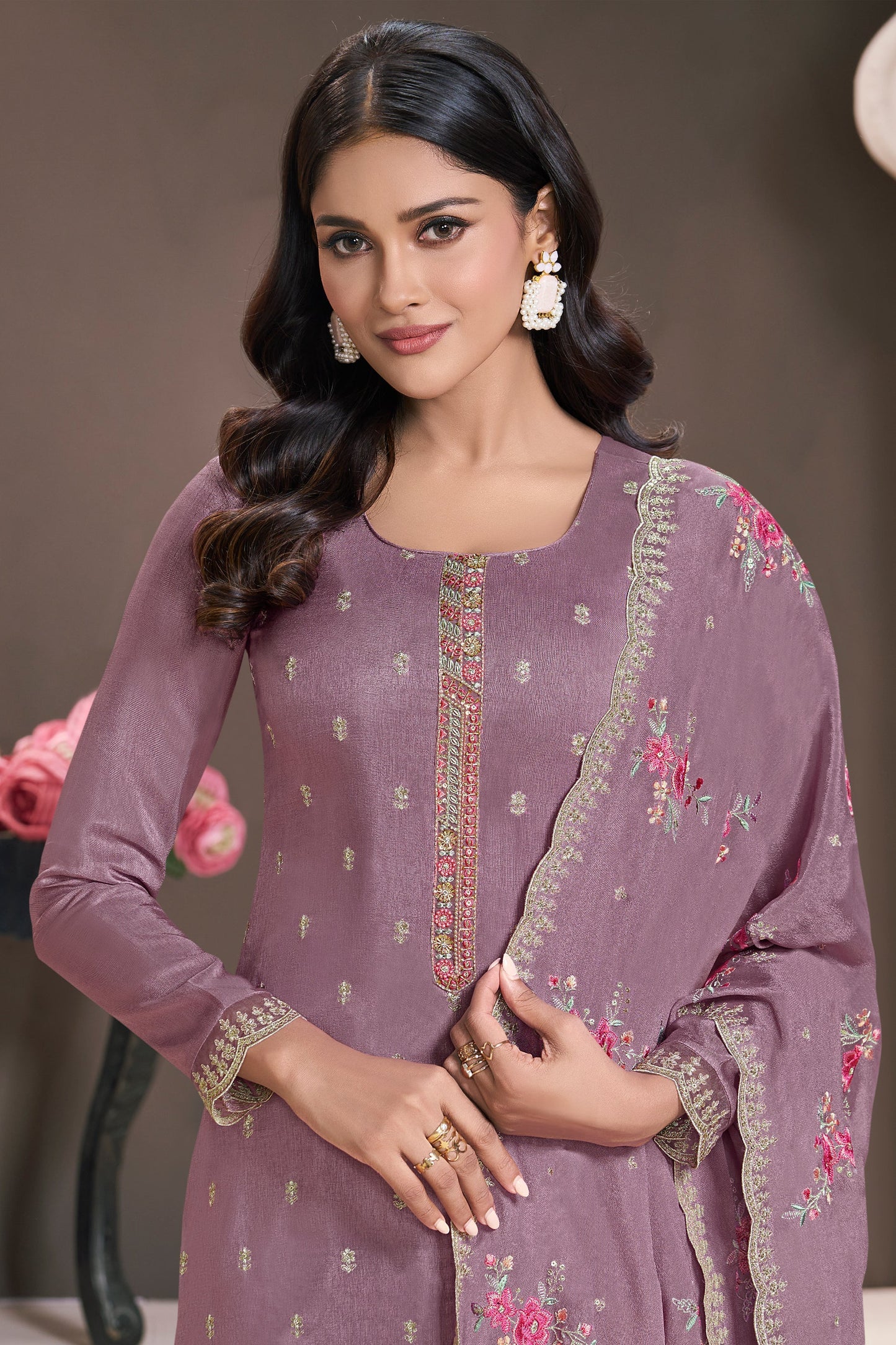 Purple Embroidered Munga Silk Suit-SAR11744_2_SareeButa.com