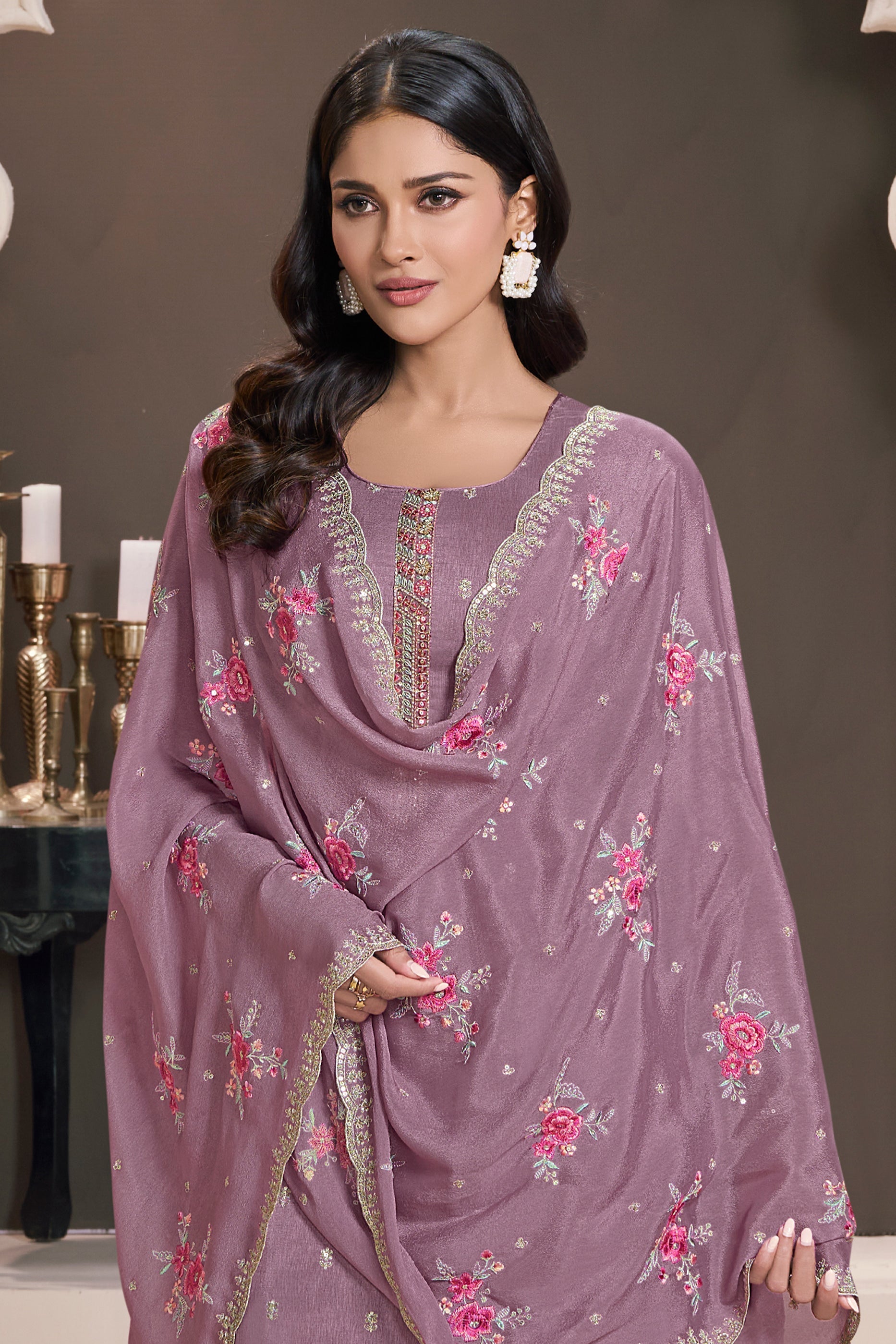 Purple Embroidered Munga Silk Suit-SAR11744_3_SareeButa.com