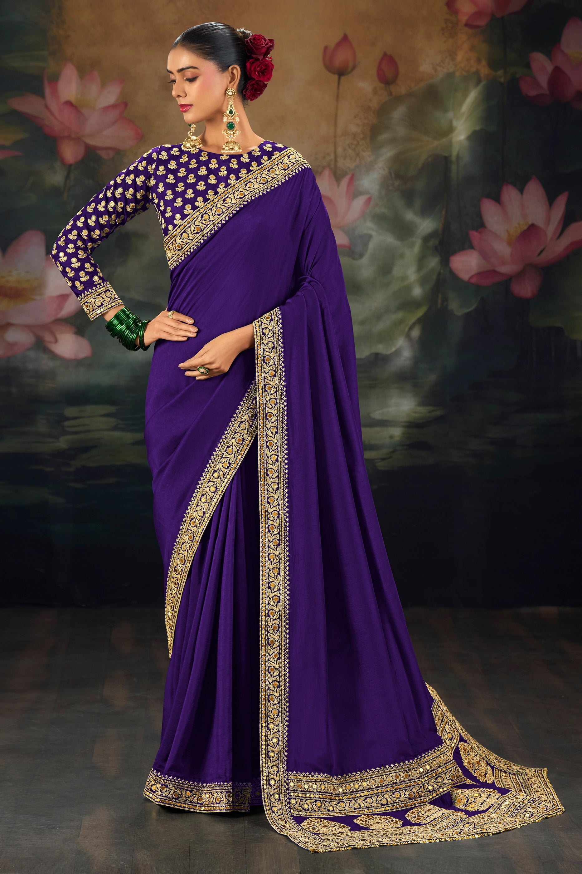 Purple Embroidered Munga Silk Saree-SAR12278_1_SareeButa.com
