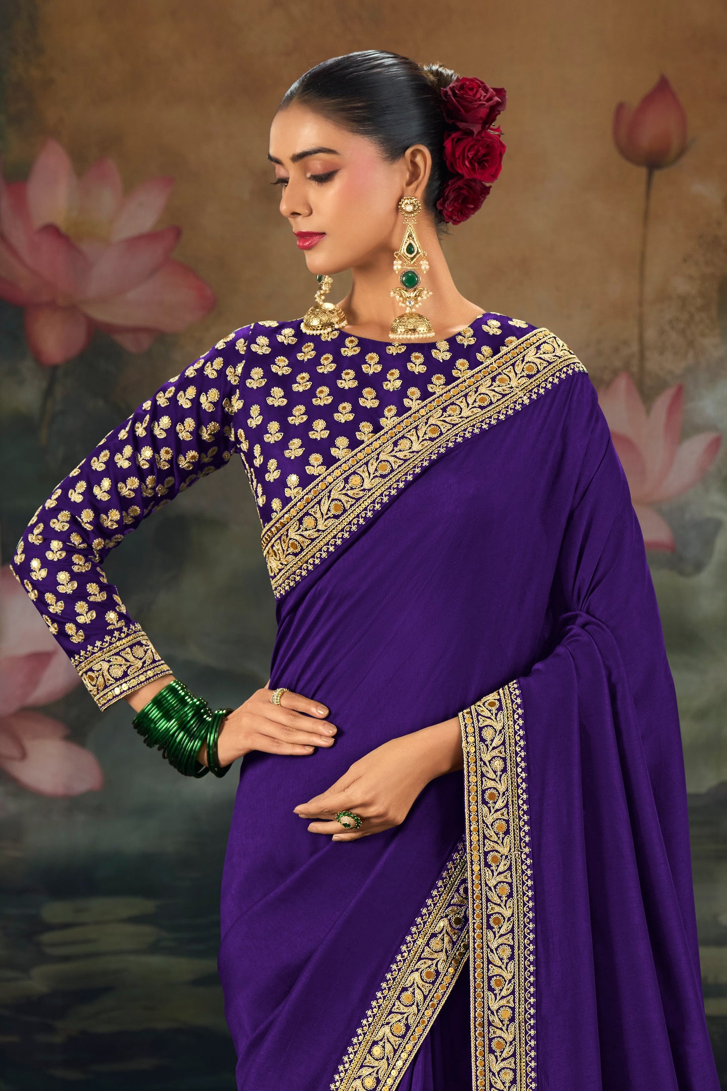 Purple Embroidered Munga Silk Saree-SAR12278_2_SareeButa.com