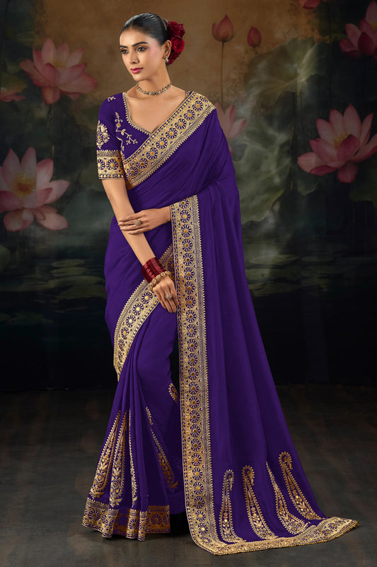 Purple Embroidered Munga Silk Saree-SAR12285_1_SareeButa.com