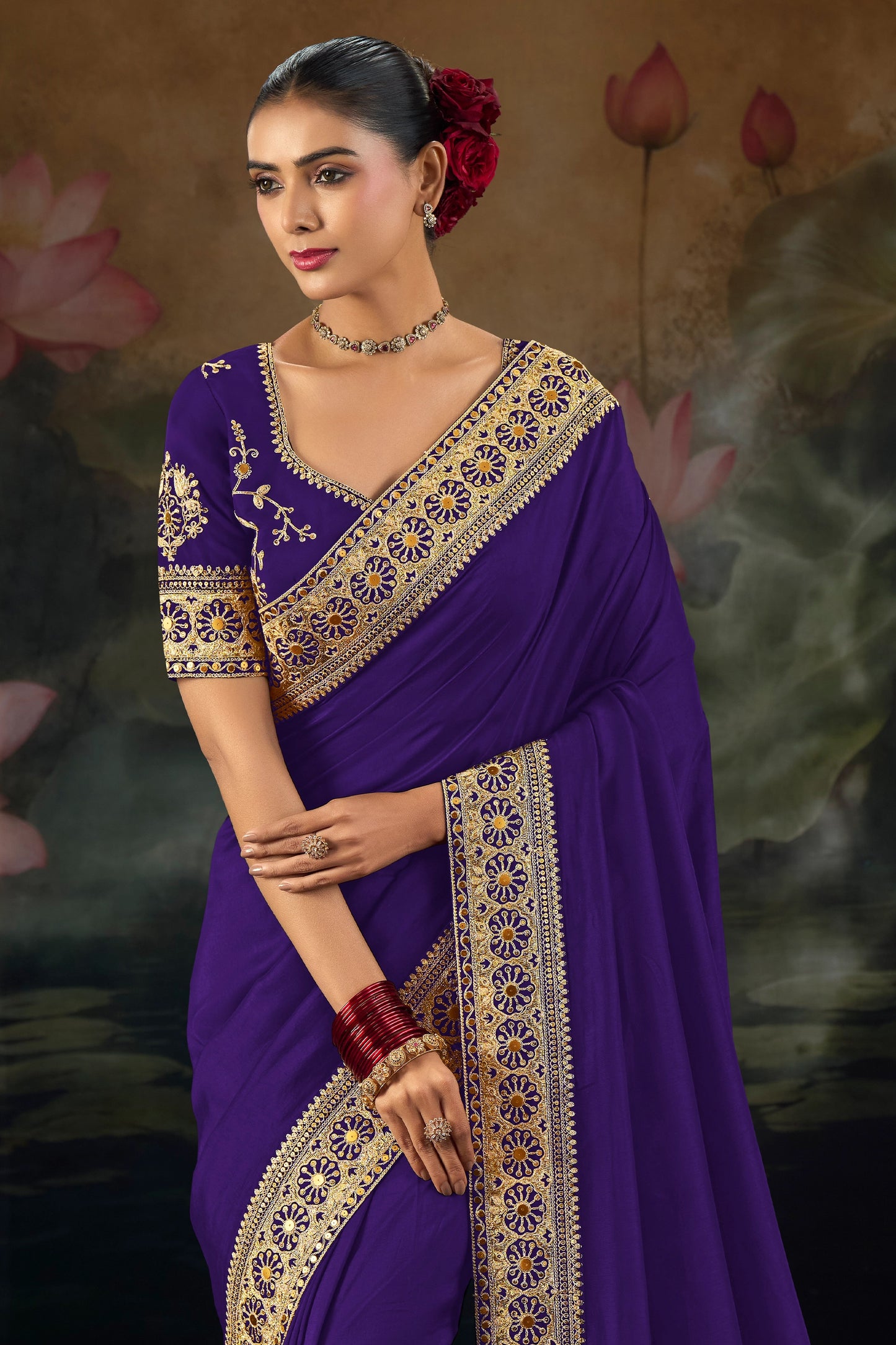 Purple Embroidered Munga Silk Saree-SAR12285_2_SareeButa.com