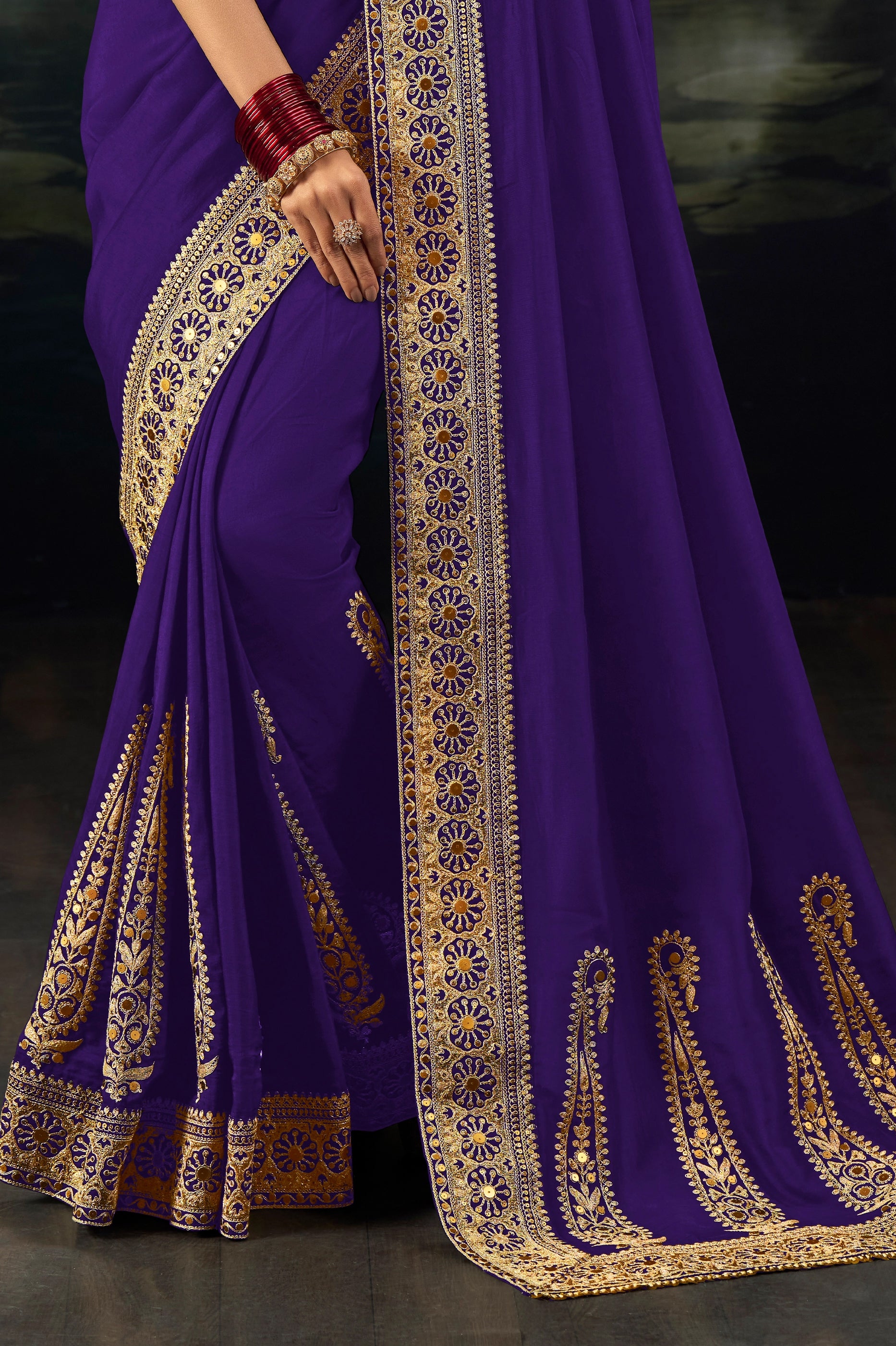 Purple Embroidered Munga Silk Saree-SAR12285_3_SareeButa.com