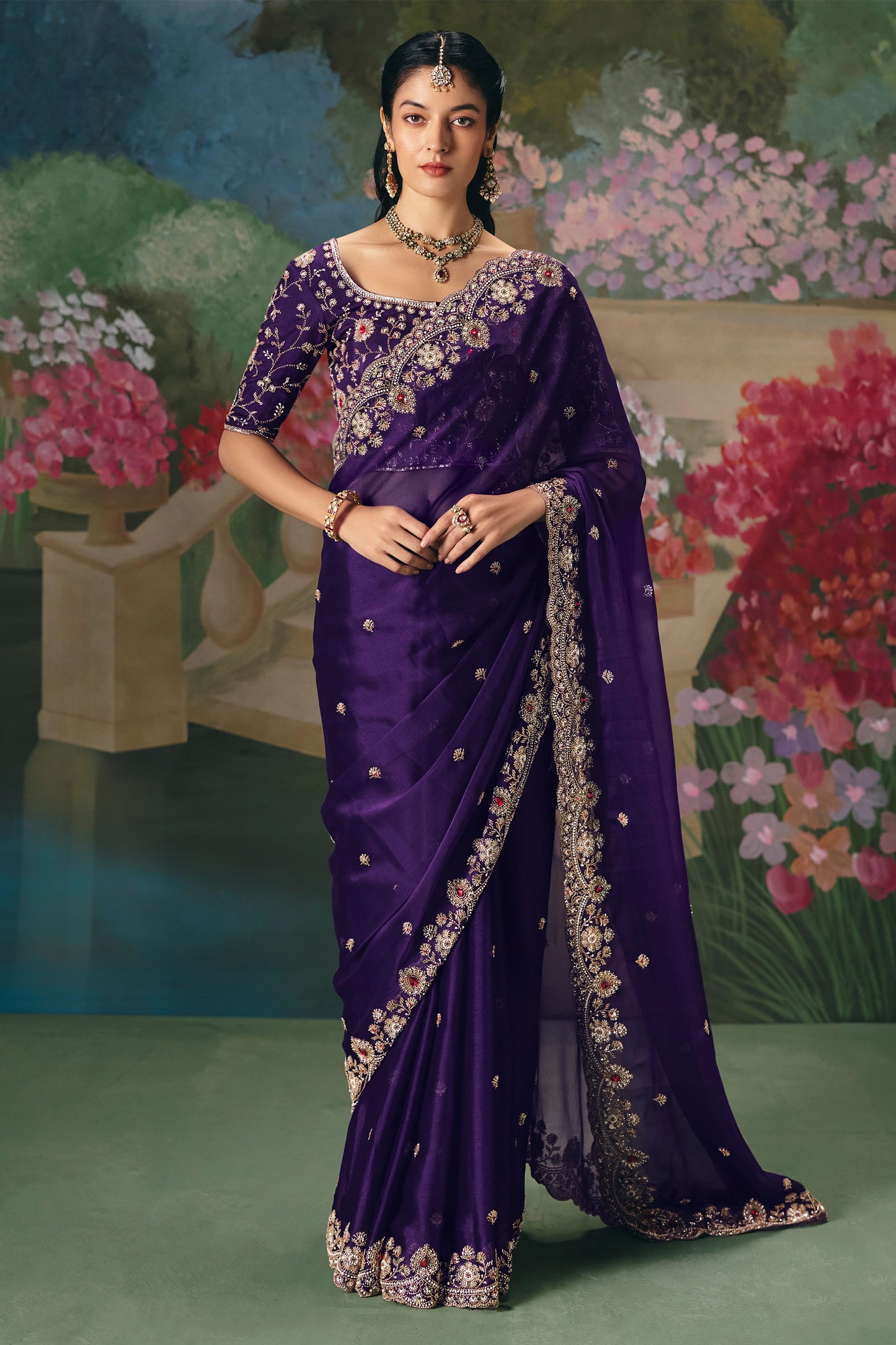 Purple Embroidered Organza Saree-SAR12016_1_SareeButa.com
