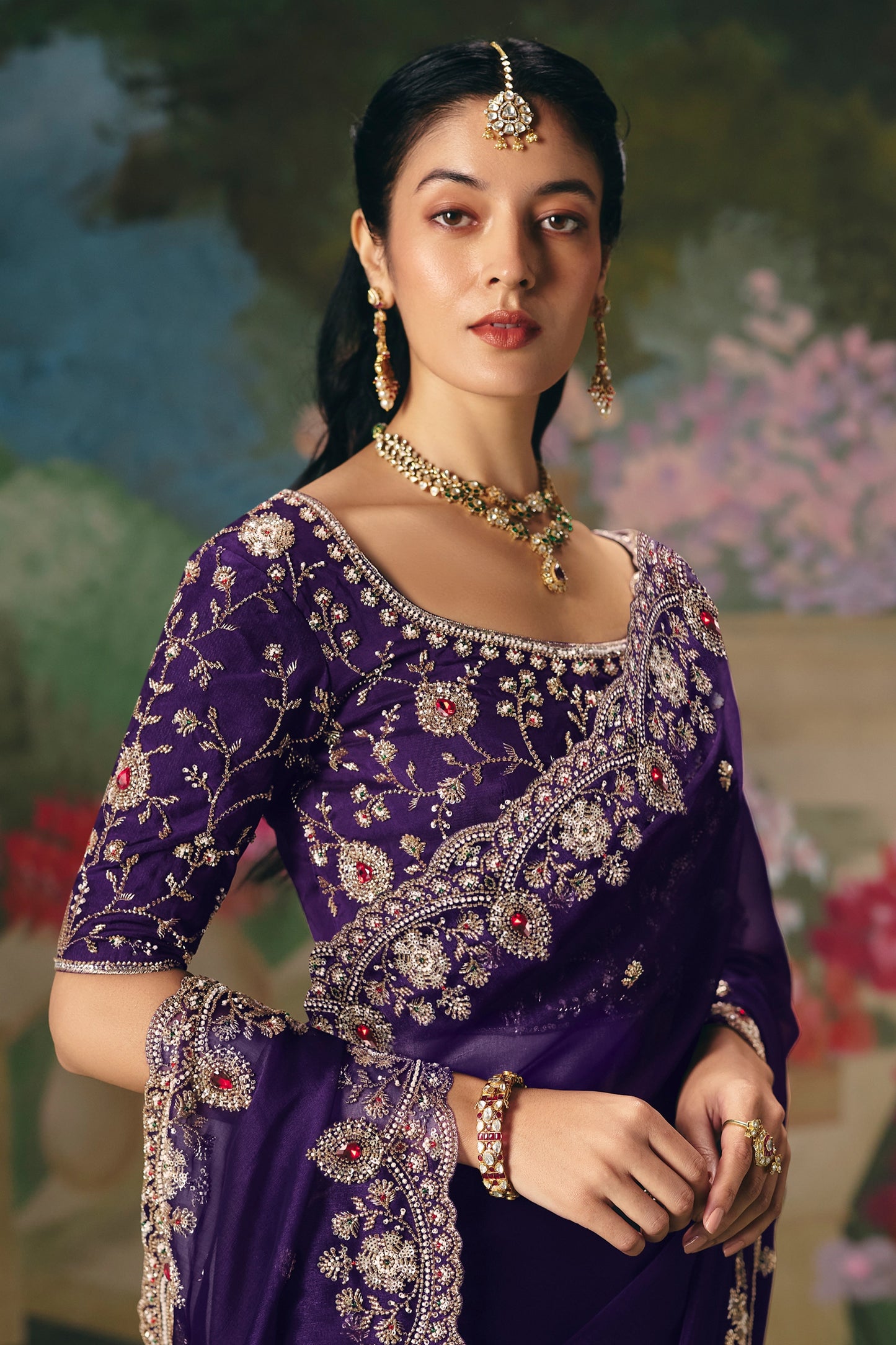 Purple Embroidered Organza Saree-SAR12016_2_SareeButa.com