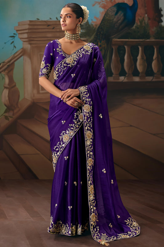 Purple Embroidered Organza Saree-SAR12025_1_SareeButa.com