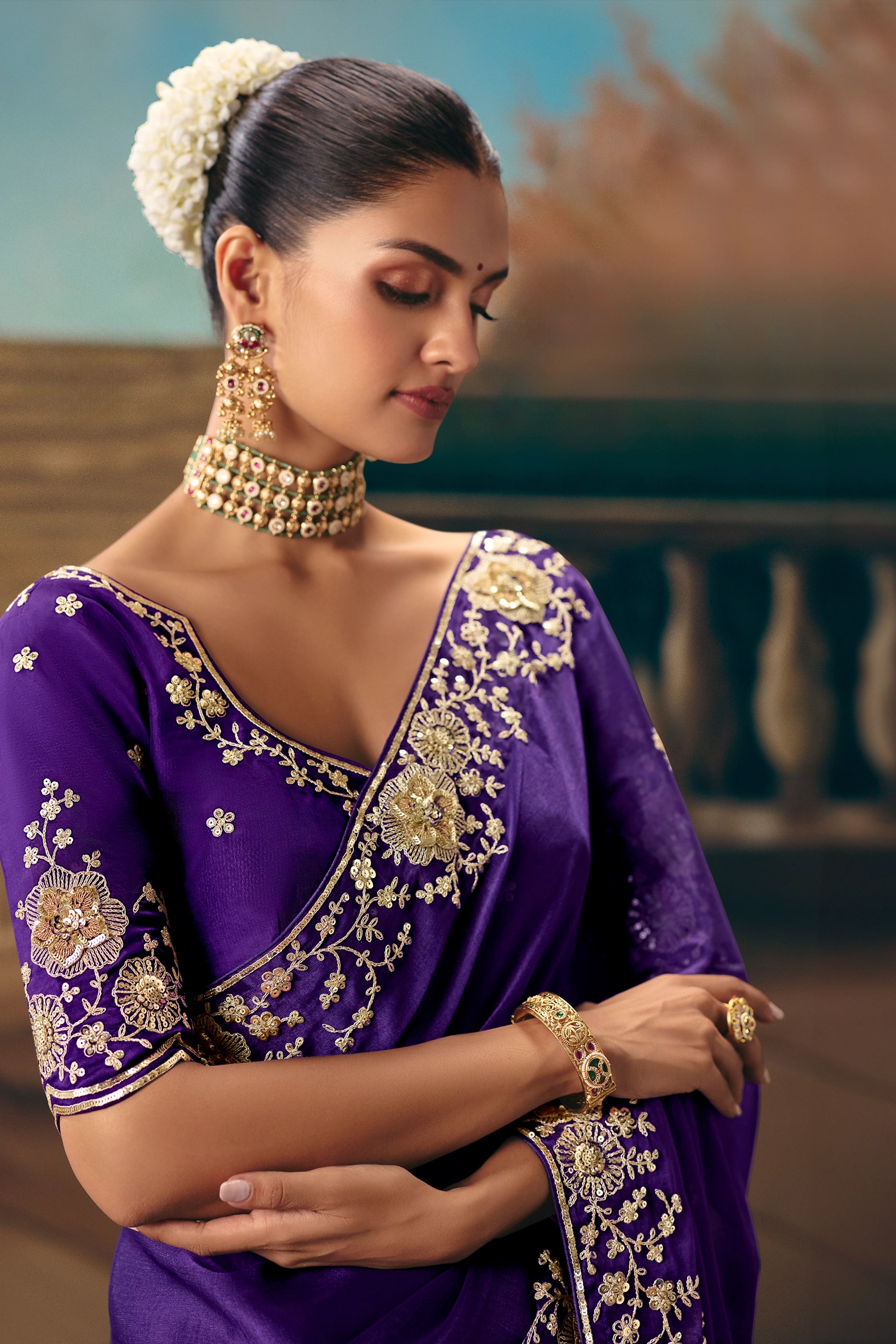 Purple Embroidered Organza Saree-SAR12025_2_SareeButa.com