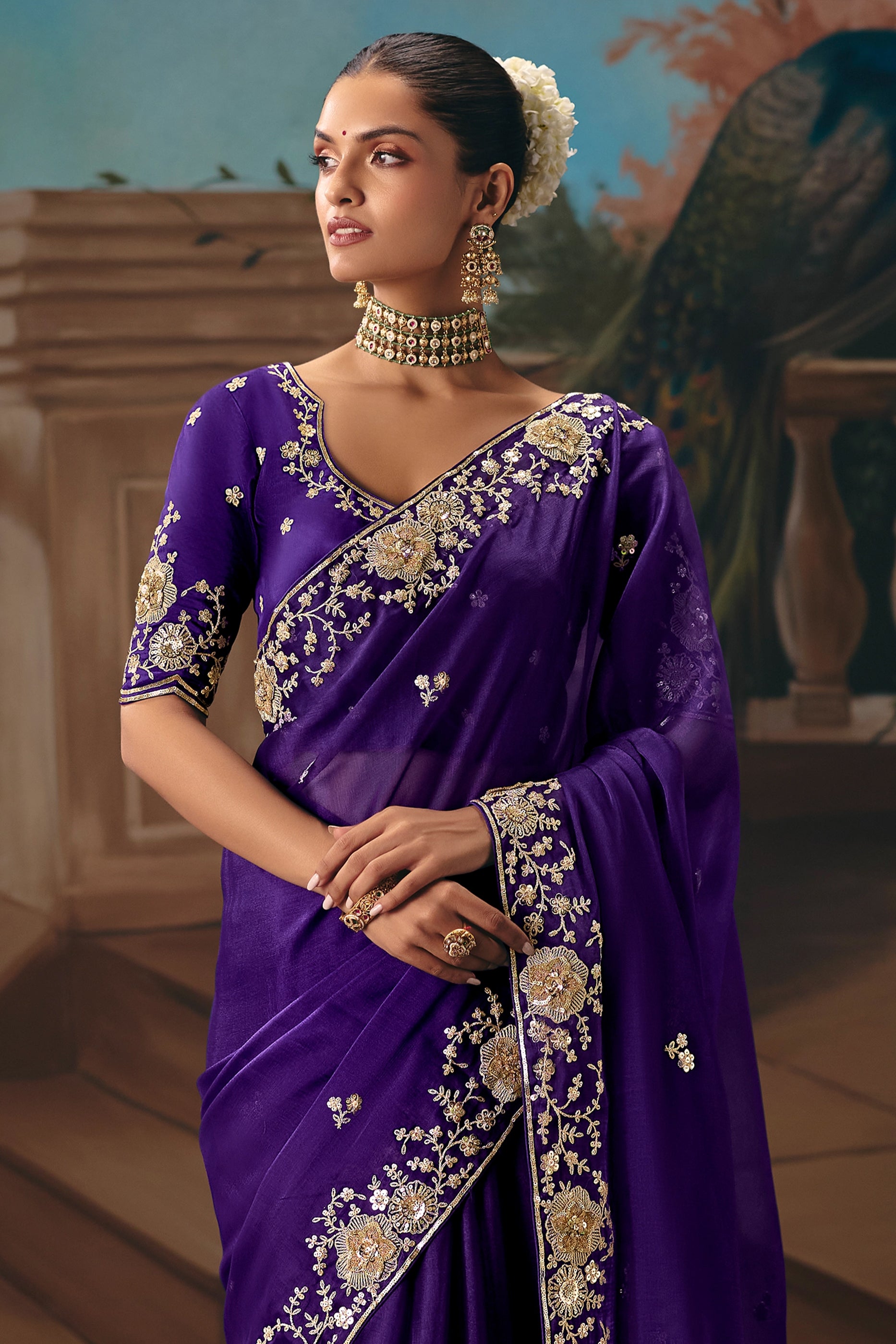 Purple Embroidered Organza Saree-SAR12025_4_SareeButa.com