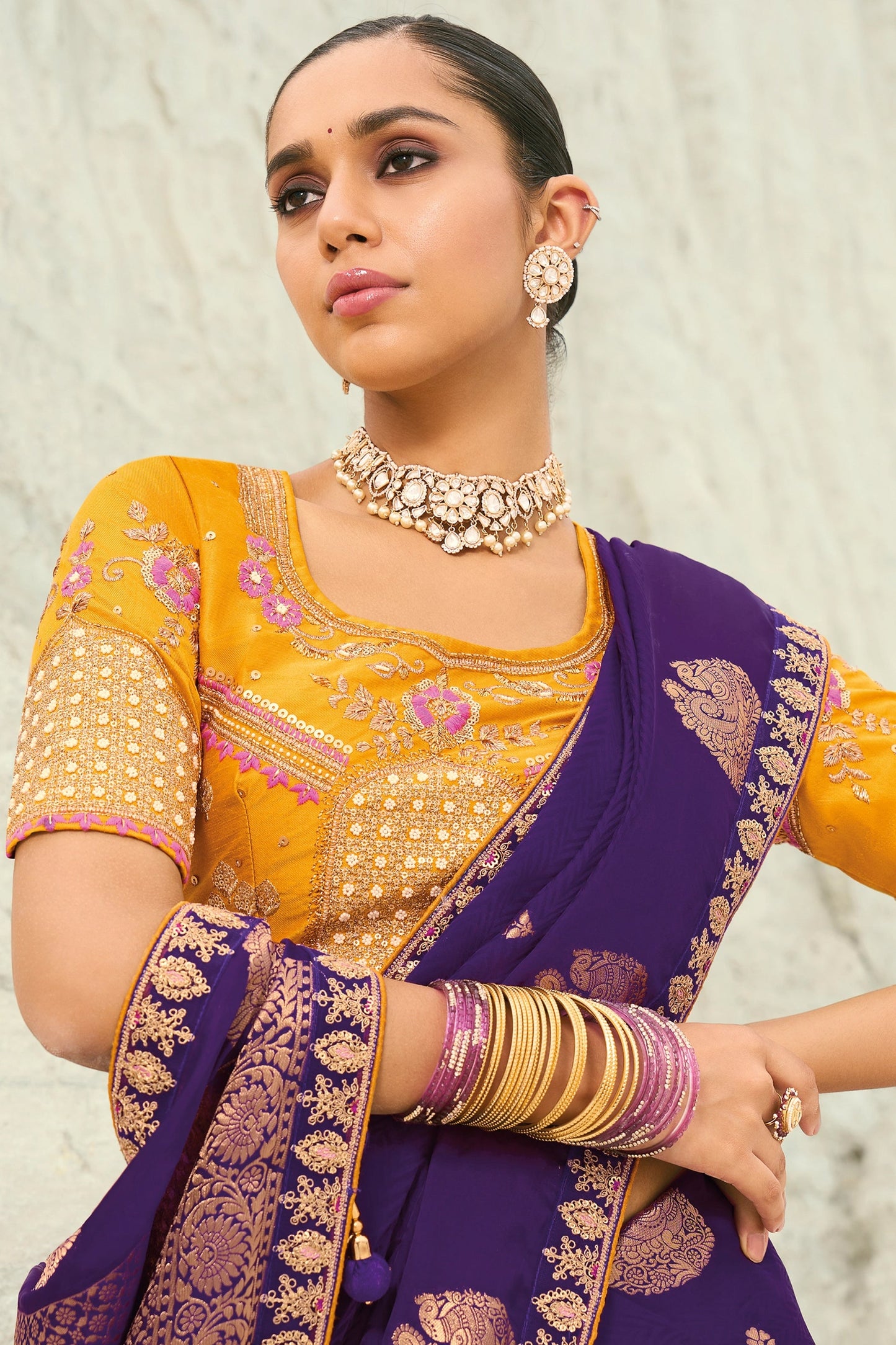 Purple Embroidered Organza Viscose Satin Saree-SAR10819_3_SareeButa.com