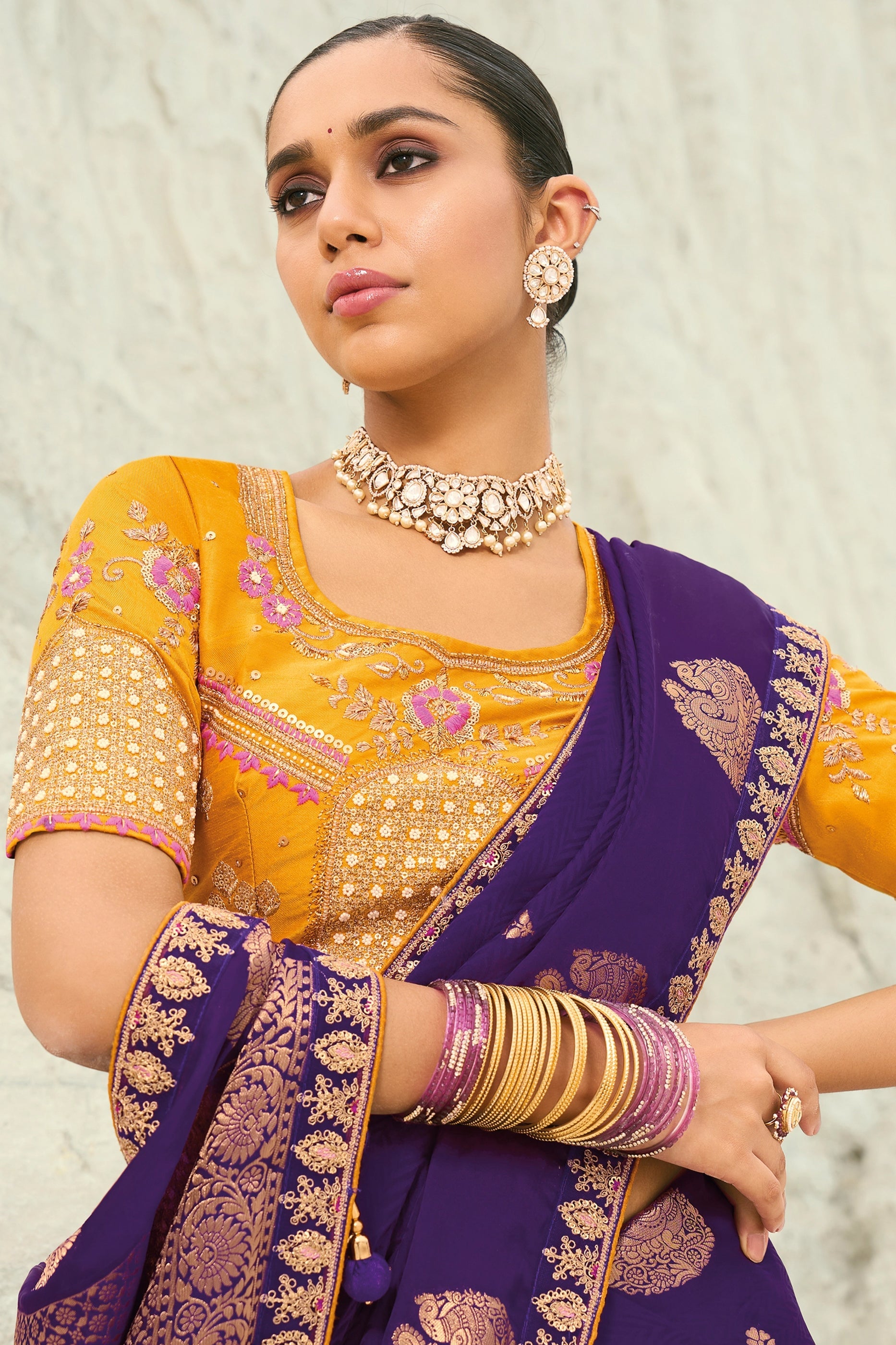 Purple Embroidered Organza Viscose Satin Saree-SAR10819_3_SareeButa.com