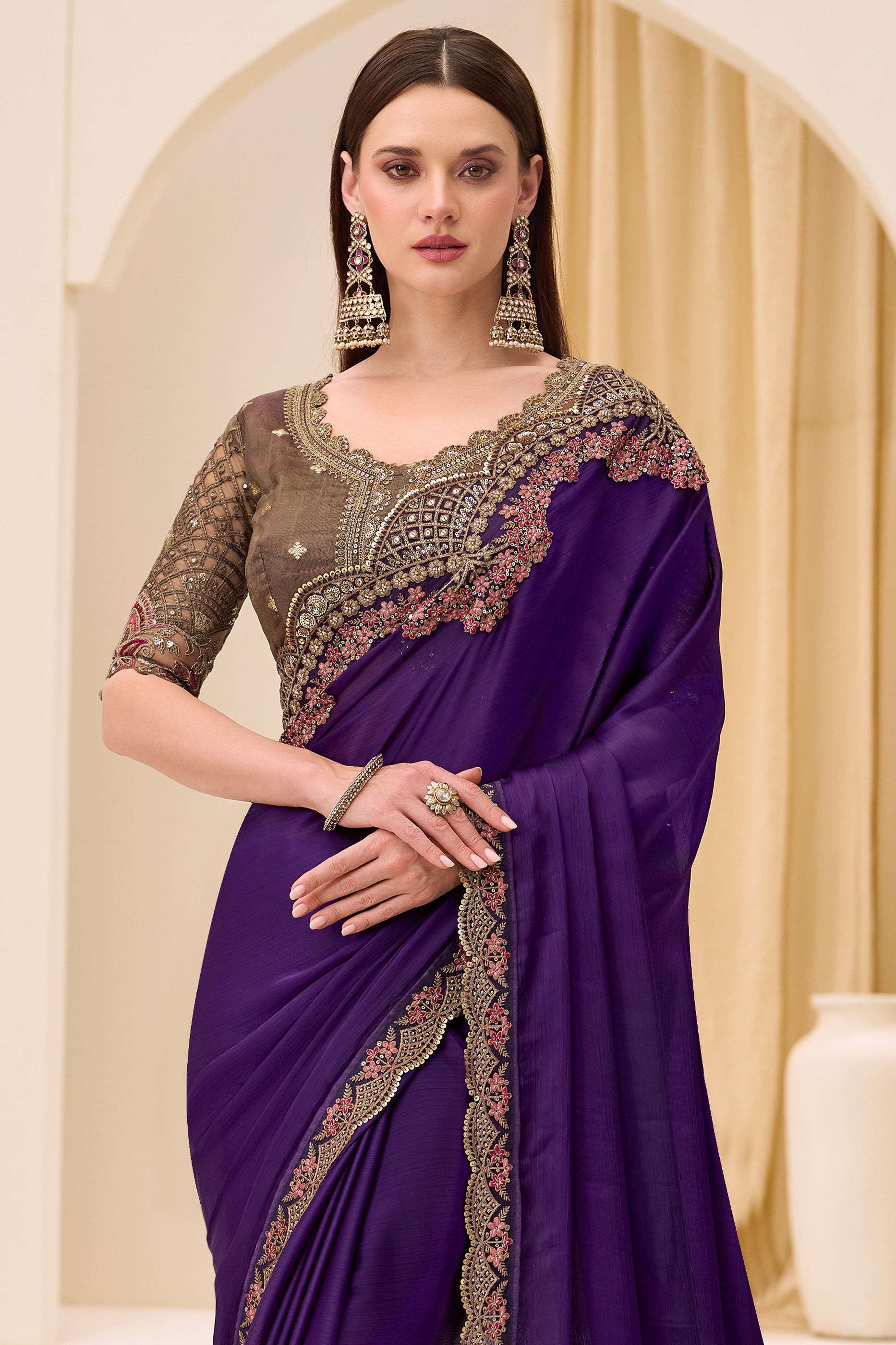 Purple Embroidered Satin Chiffon Saree-SAR12448_5_SareeButa.com