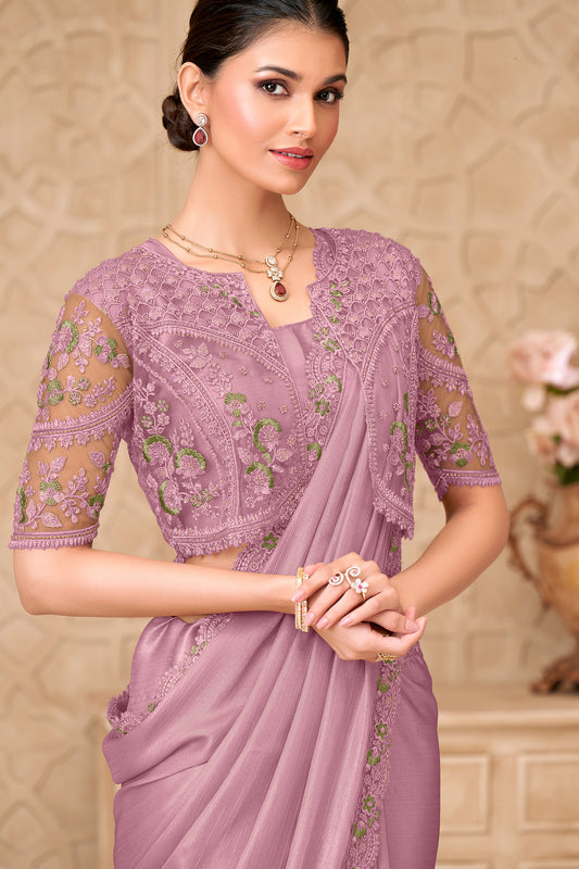Purple Embroidered Satin Georgette Saree-SAR12465_2_SareeButa.com