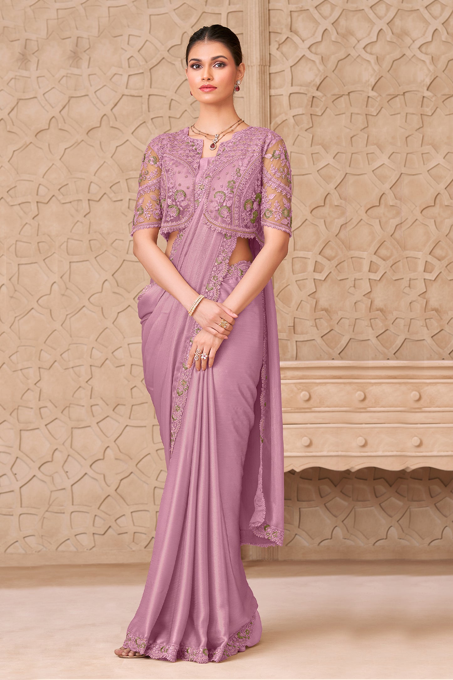 Purple Embroidered Satin Georgette Saree-SAR12465_3_SareeButa.com