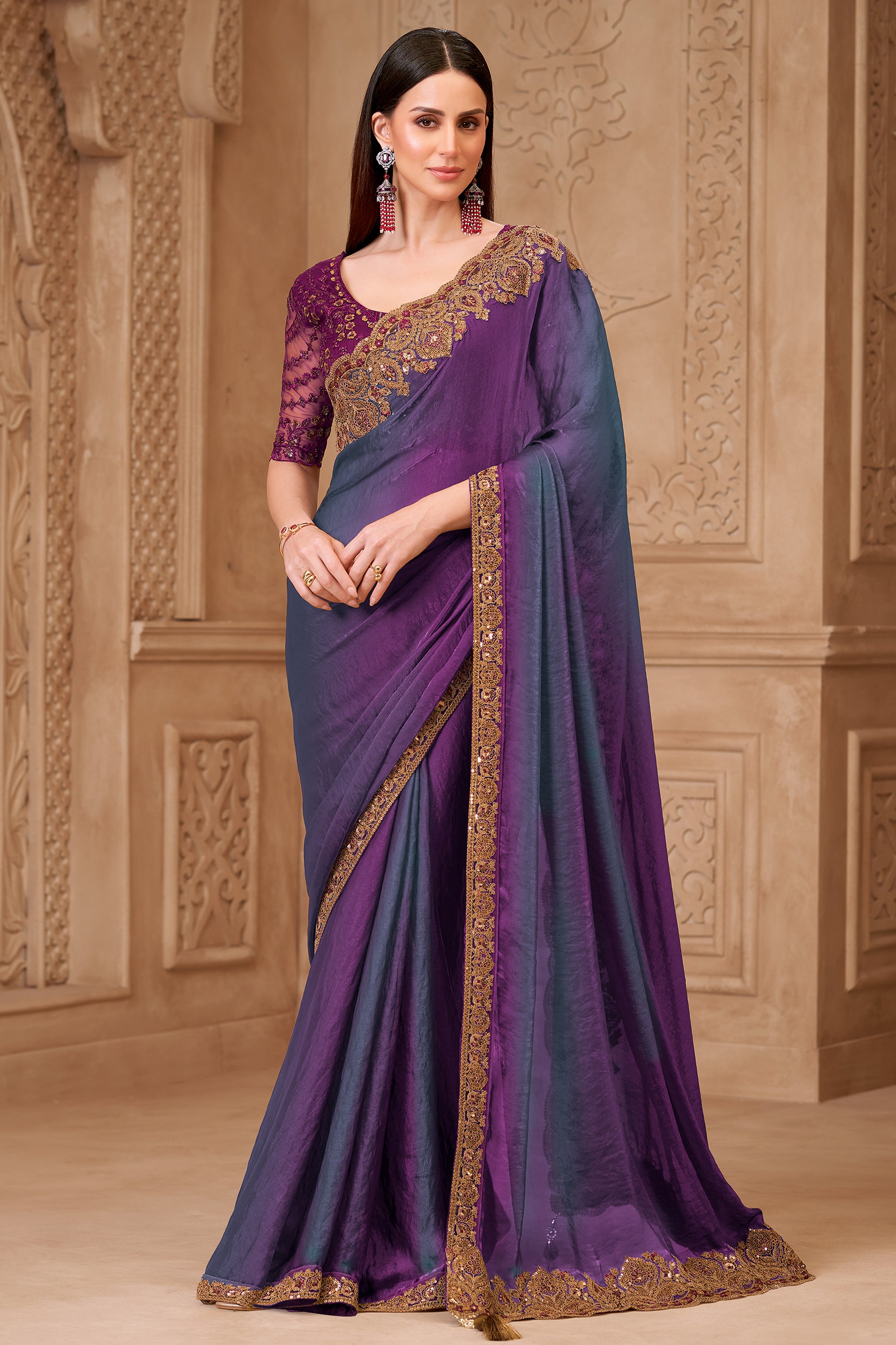 Purple Embroidered Satin Georgette Saree-SAR12471_1_SareeButa.com