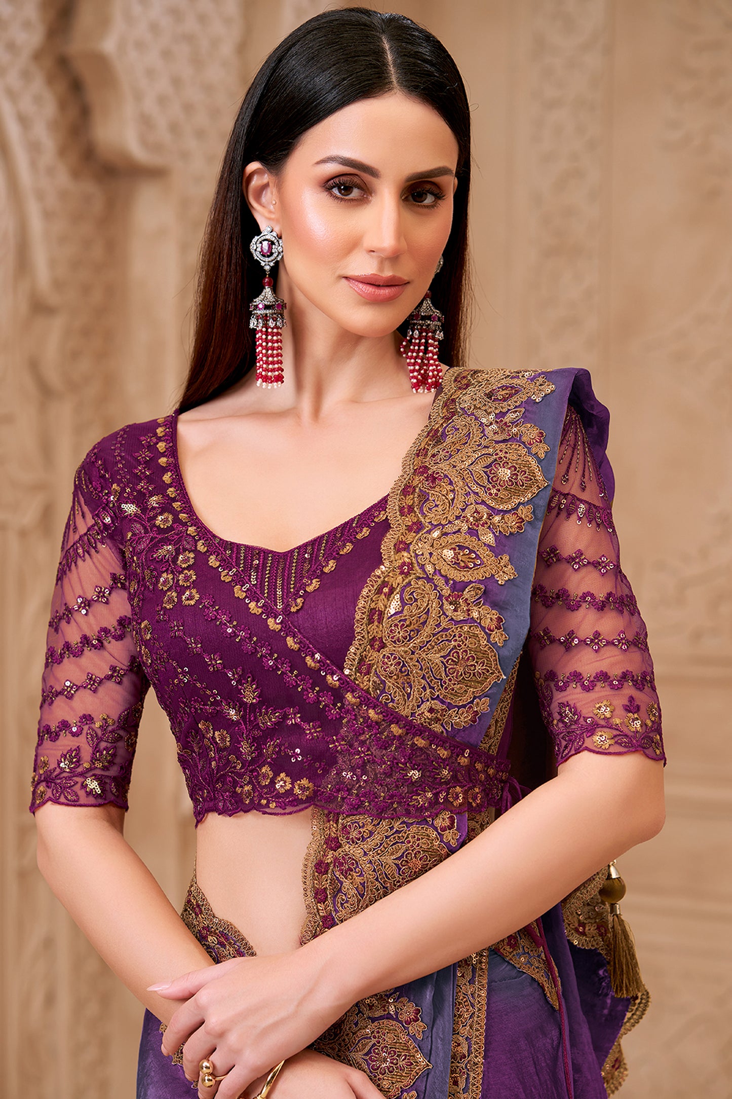 Purple Embroidered Satin Georgette Saree-SAR12471_2_SareeButa.com