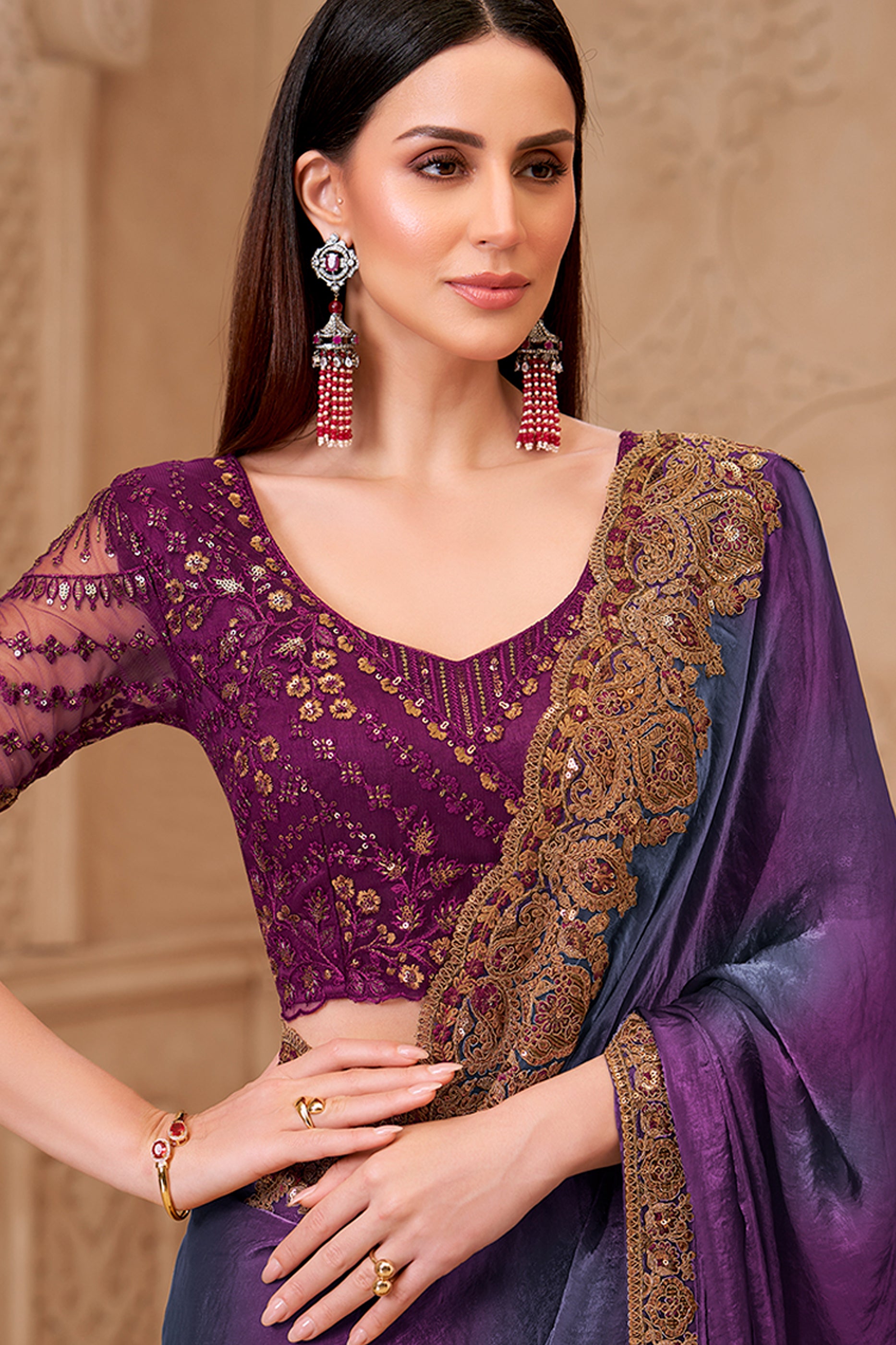 Purple Embroidered Satin Georgette Saree-SAR12471_3_SareeButa.com