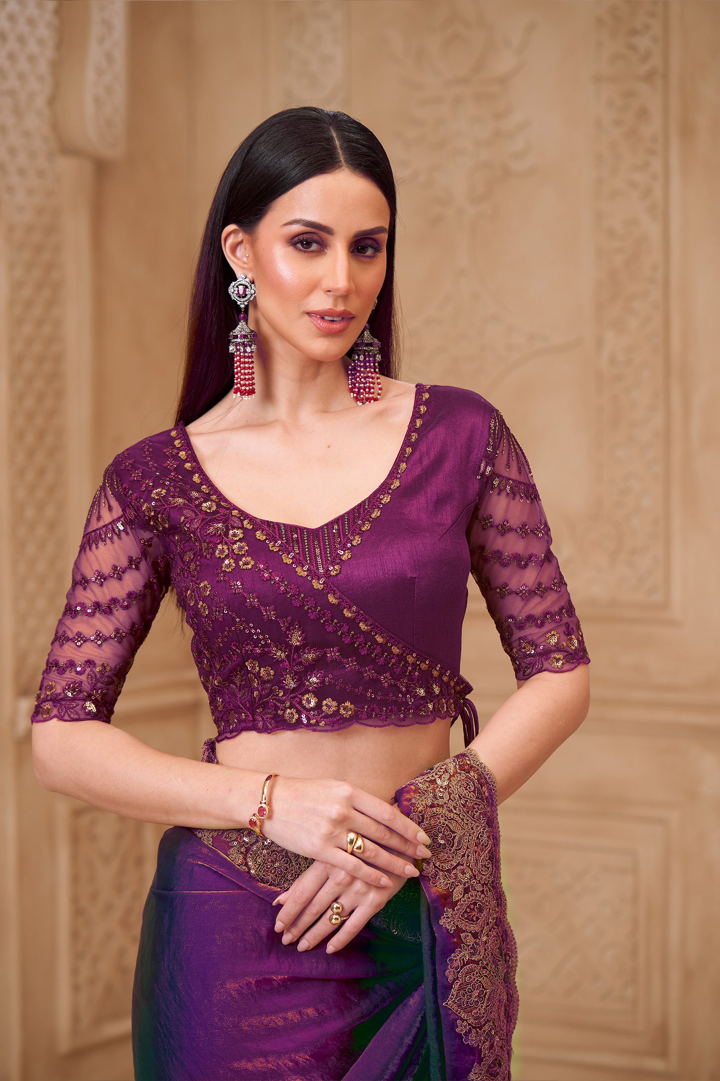 Purple Embroidered Satin Georgette Saree-SAR12471_4_SareeButa.com