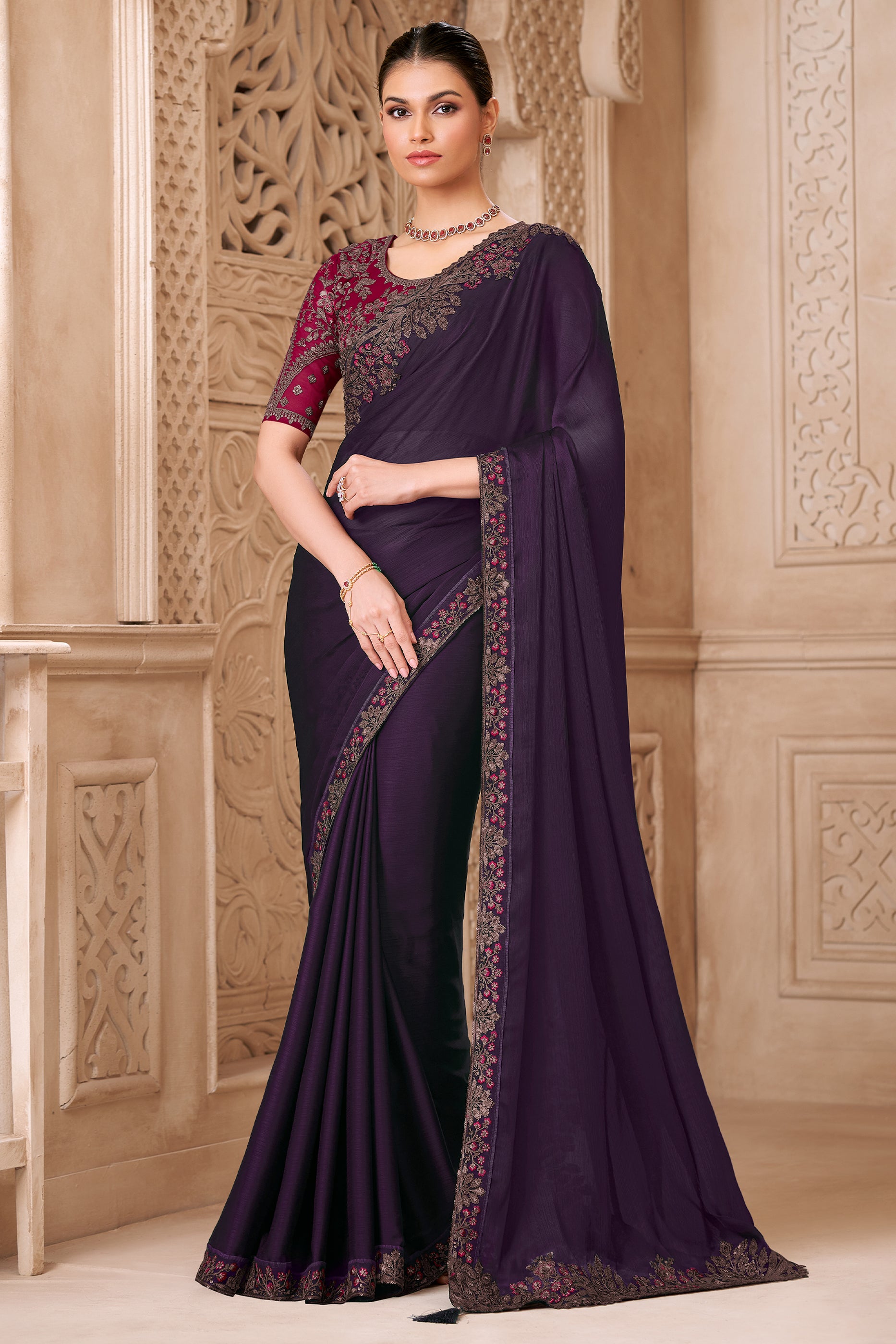 Purple Embroidered Satin Georgette Saree-SAR12483_1_SareeButa.com