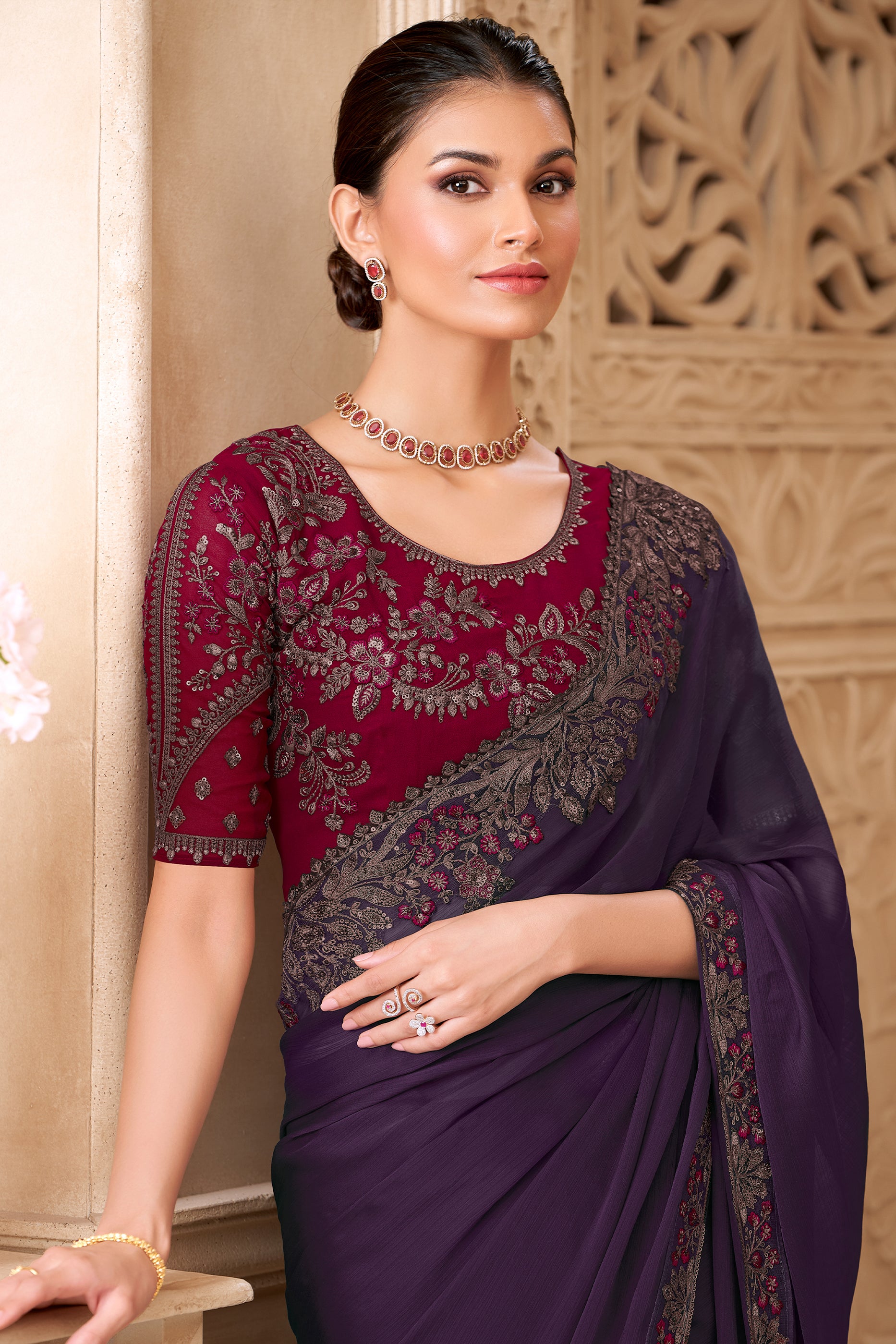 Purple Embroidered Satin Georgette Saree-SAR12483_2_SareeButa.com