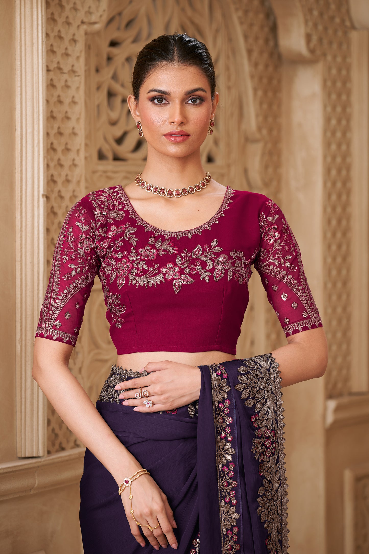 Purple Embroidered Satin Georgette Saree-SAR12483_3_SareeButa.com