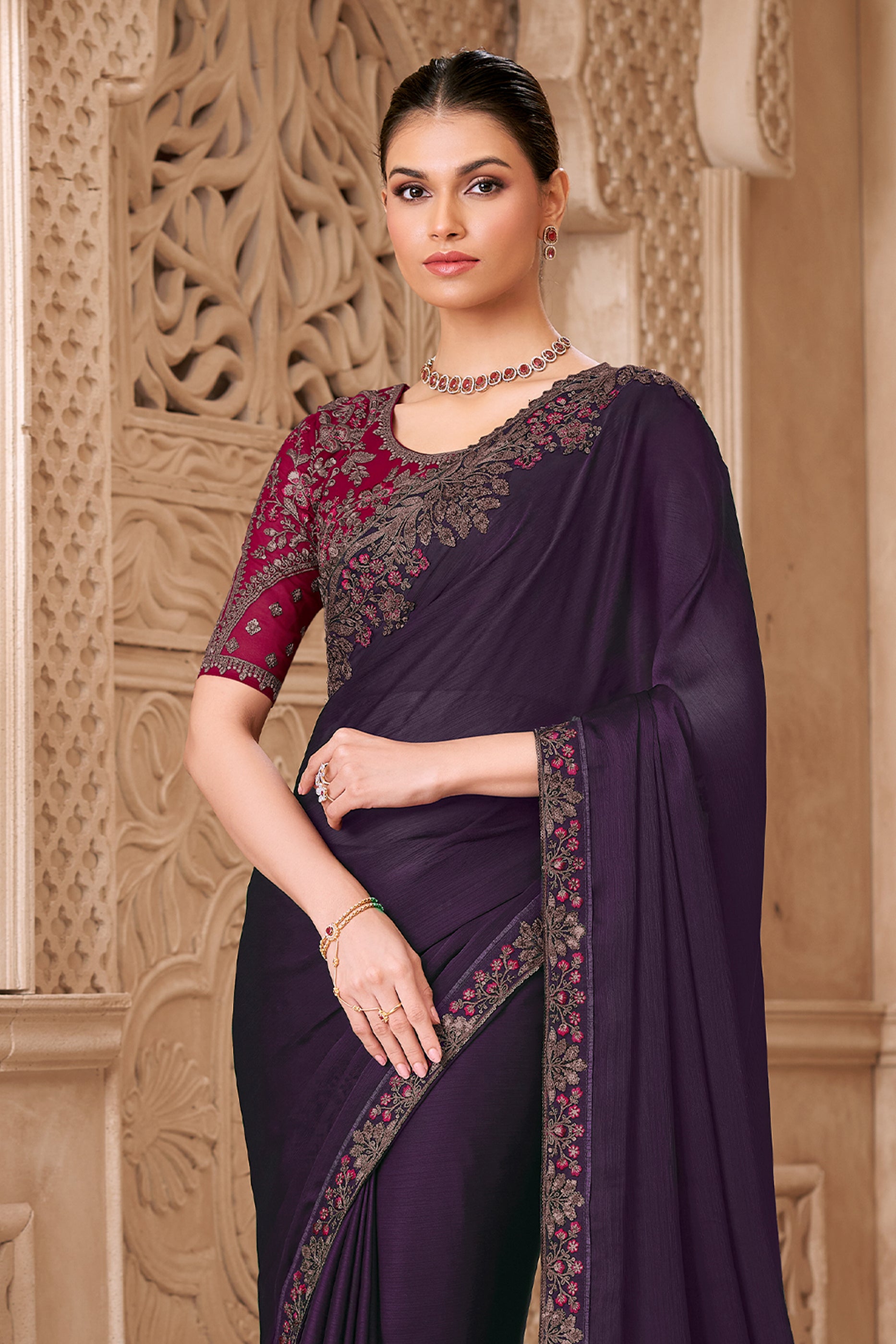 Purple Embroidered Satin Georgette Saree-SAR12483_5_SareeButa.com