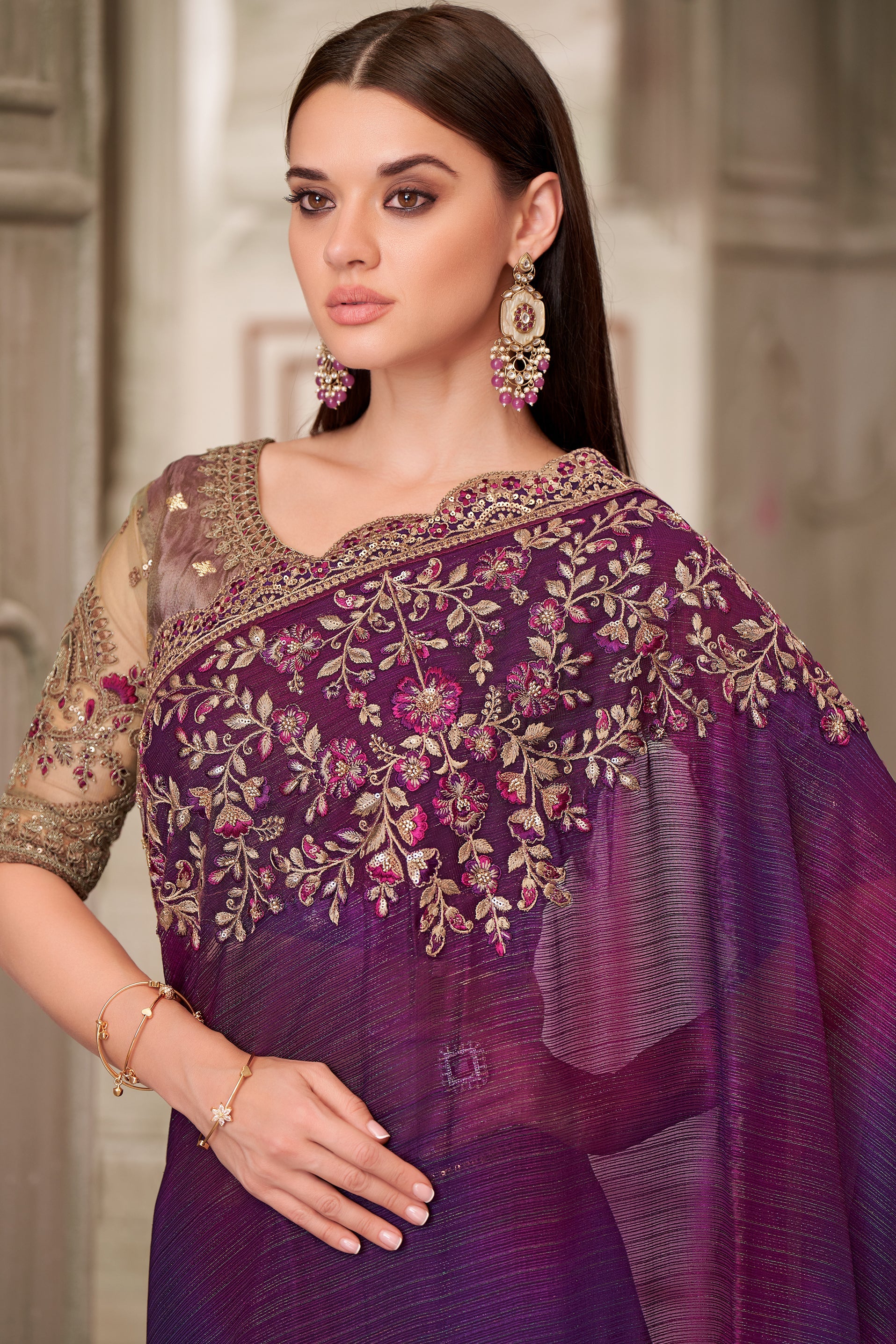 Purple Embroidered Satin Georgette Saree-ZB134564_2_SareeButa.com
