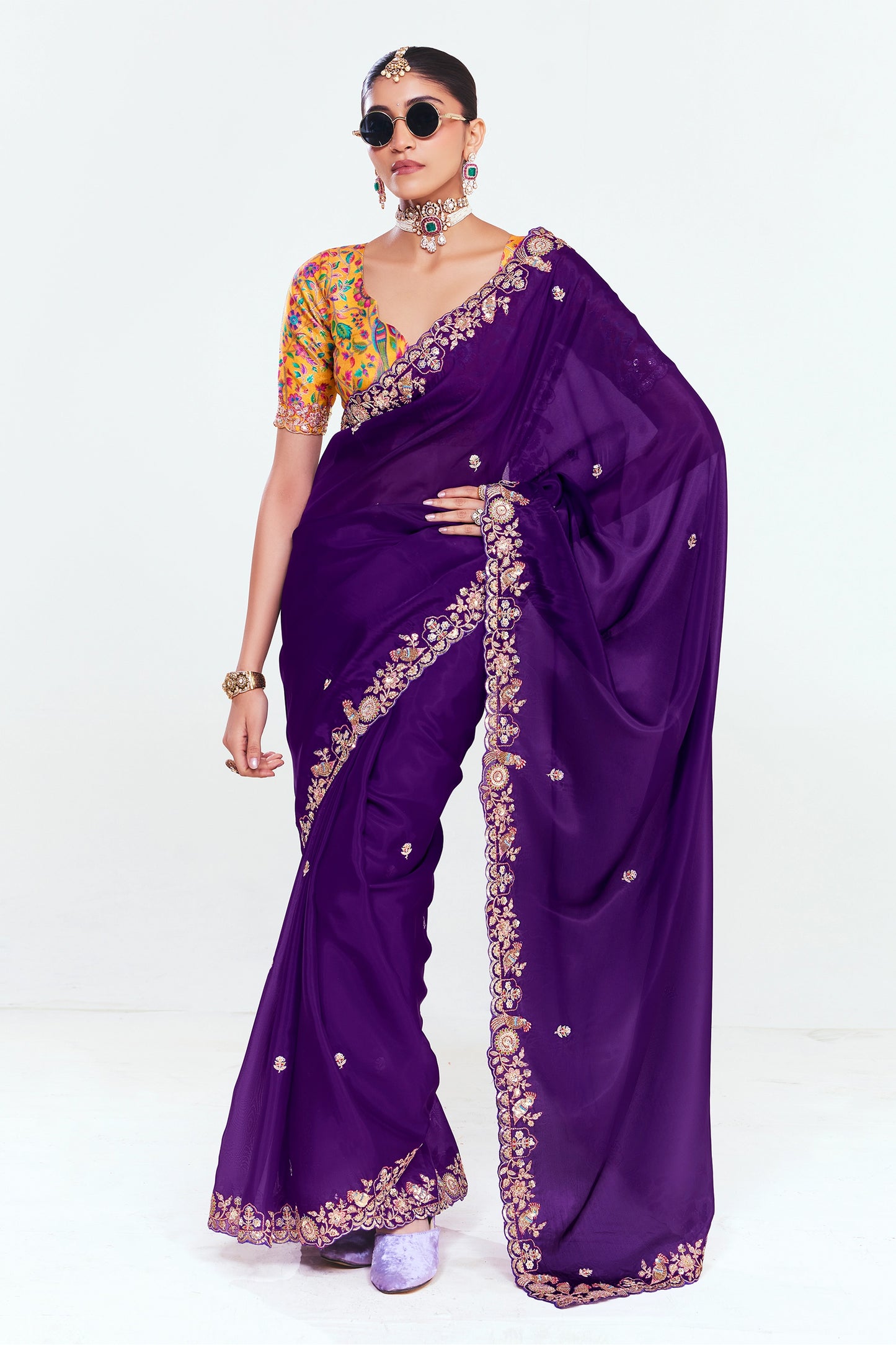 Purple Embroidered Satin Organza Saree-SAR12244_1_SareeButa.com