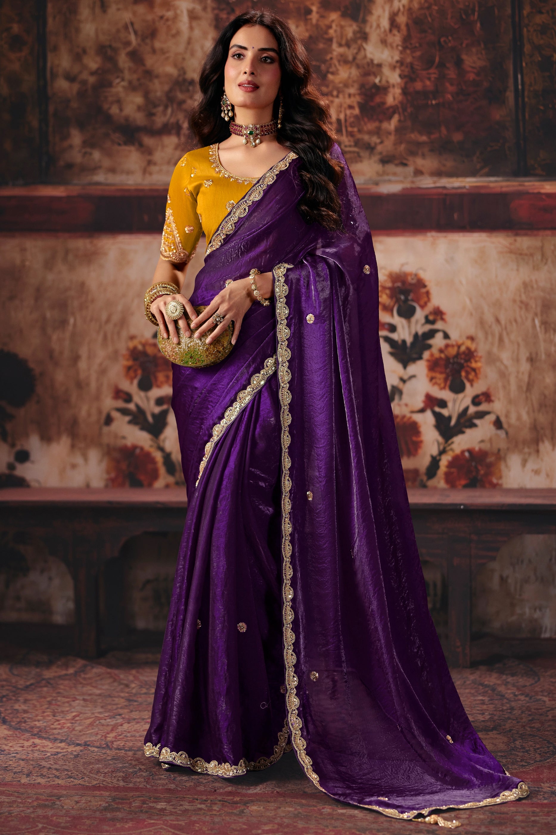 Purple Embroidered Satin Saree-SAR13201_1_SareeButa.com