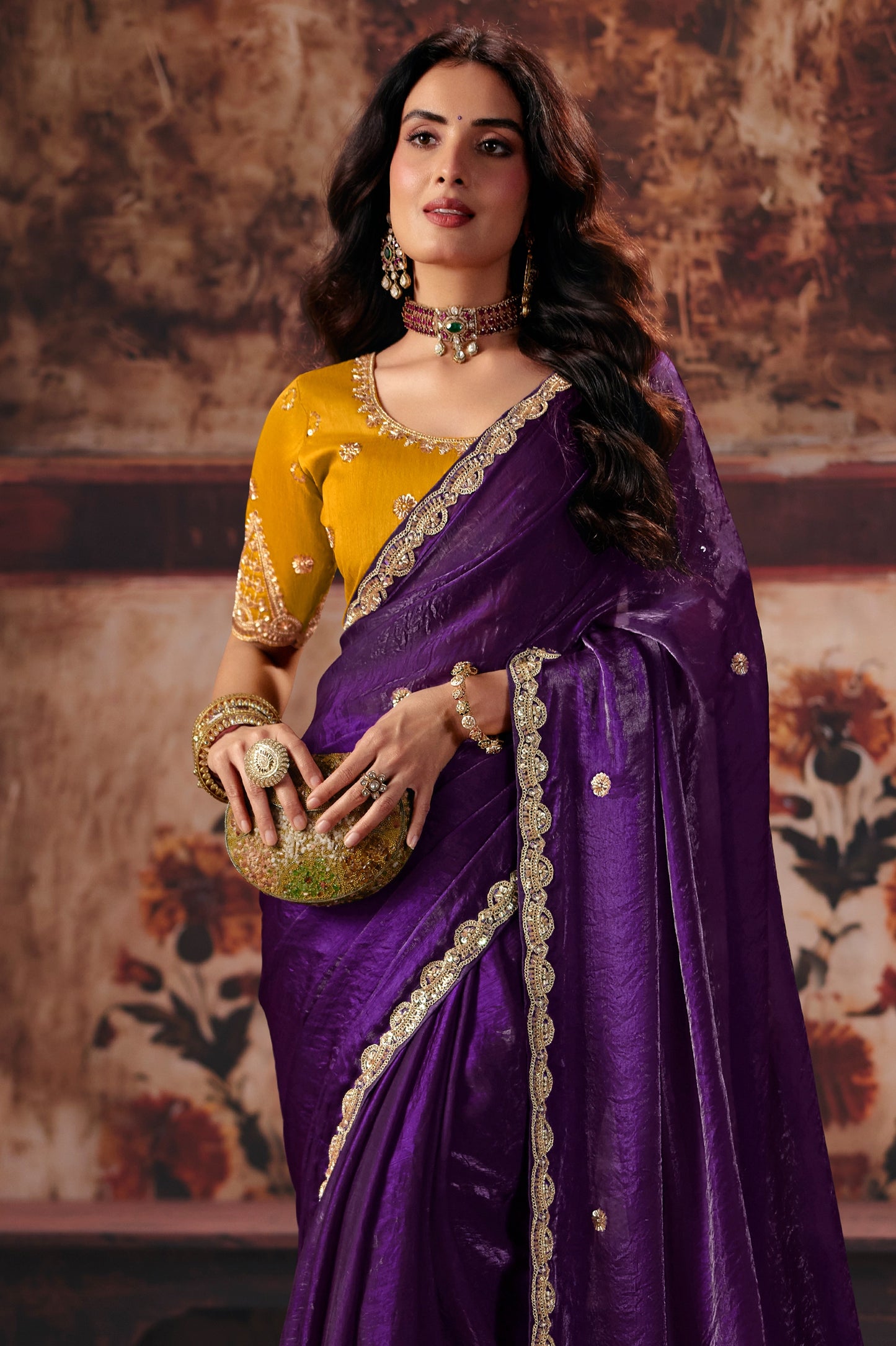 Purple Embroidered Satin Saree-SAR13201_3_SareeButa.com
