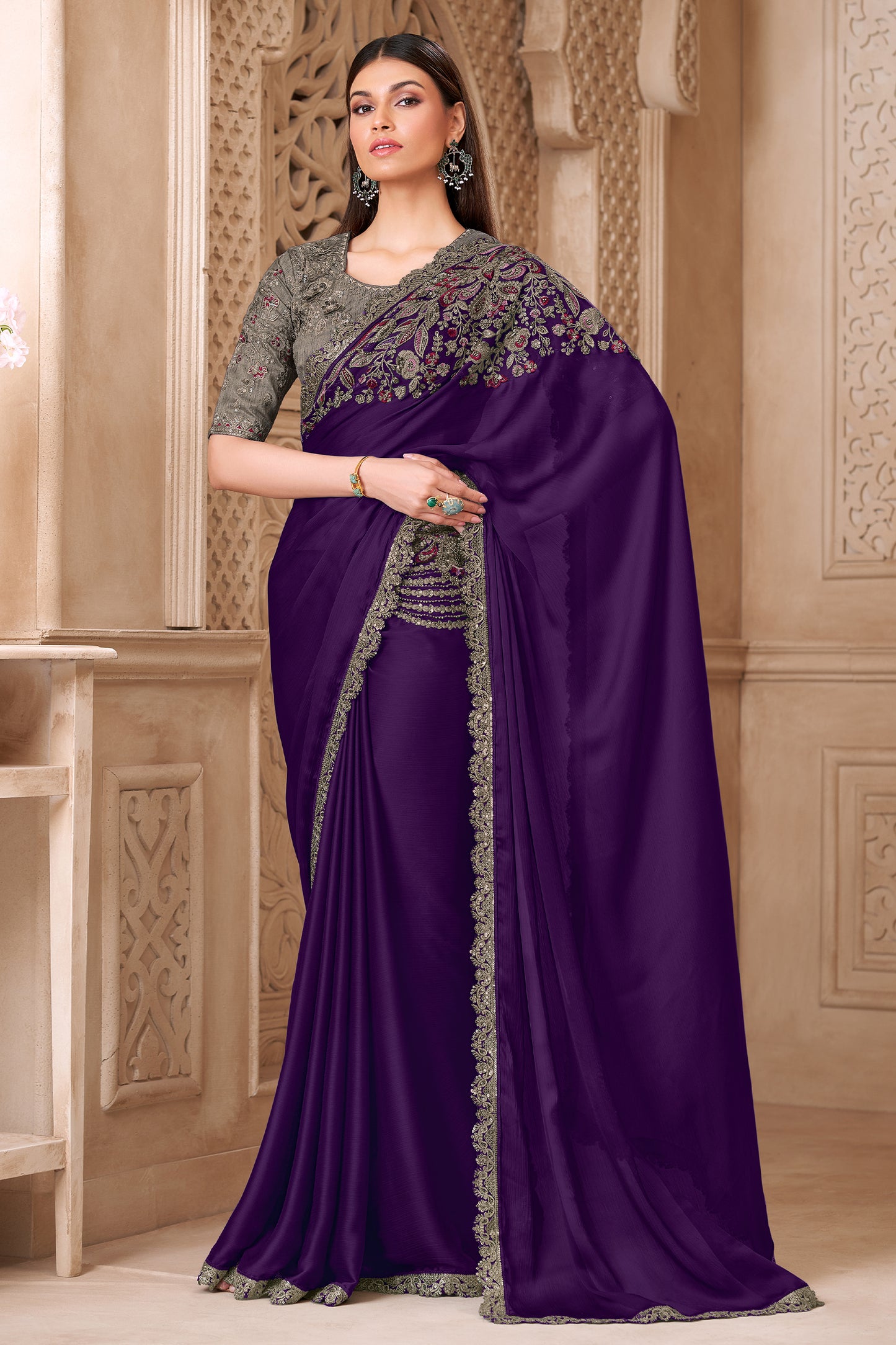 Purple Embroidered Satin Silk Saree-SAR12454_1_SareeButa.com