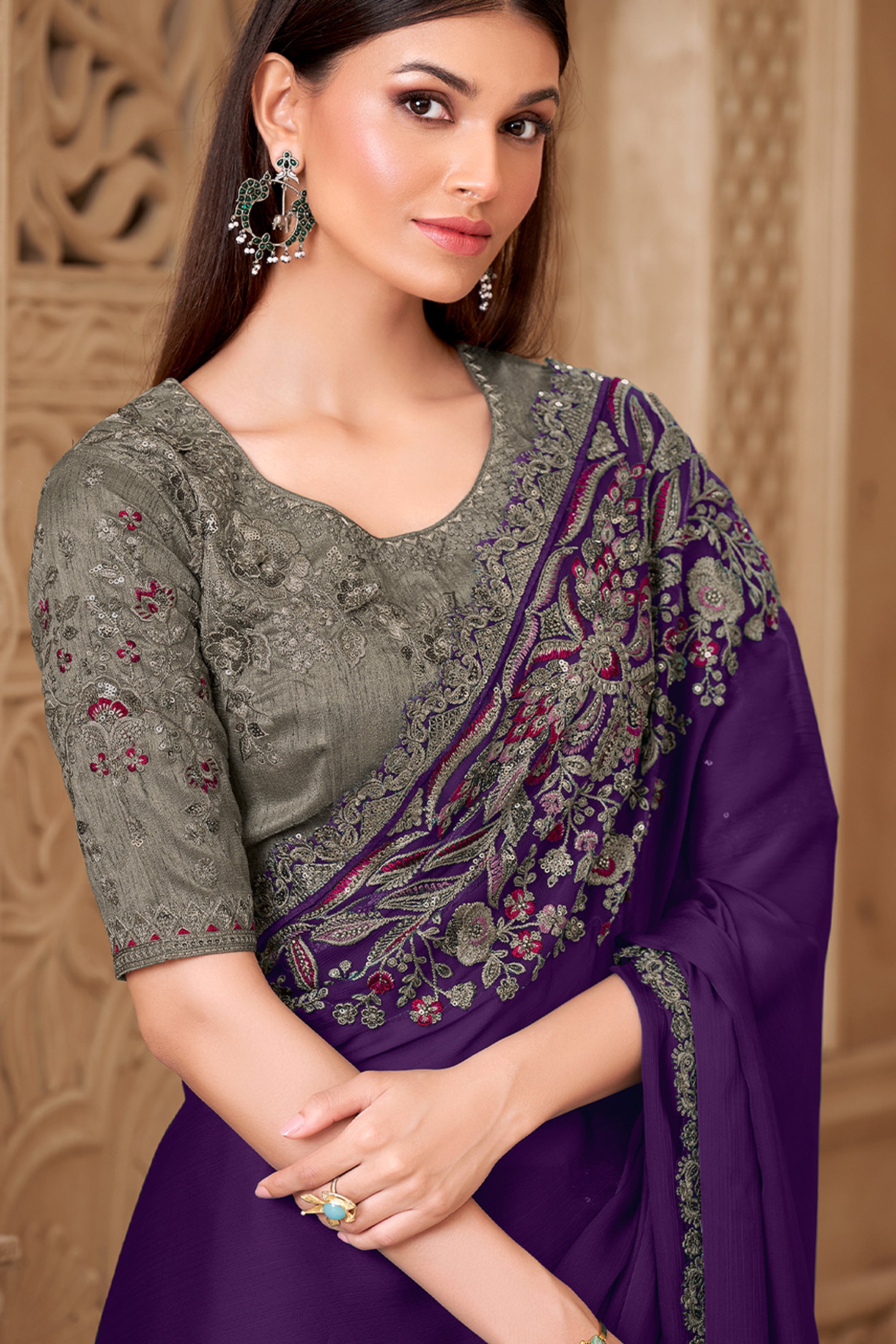 Purple Embroidered Satin Silk Saree-SAR12454_2_SareeButa.com
