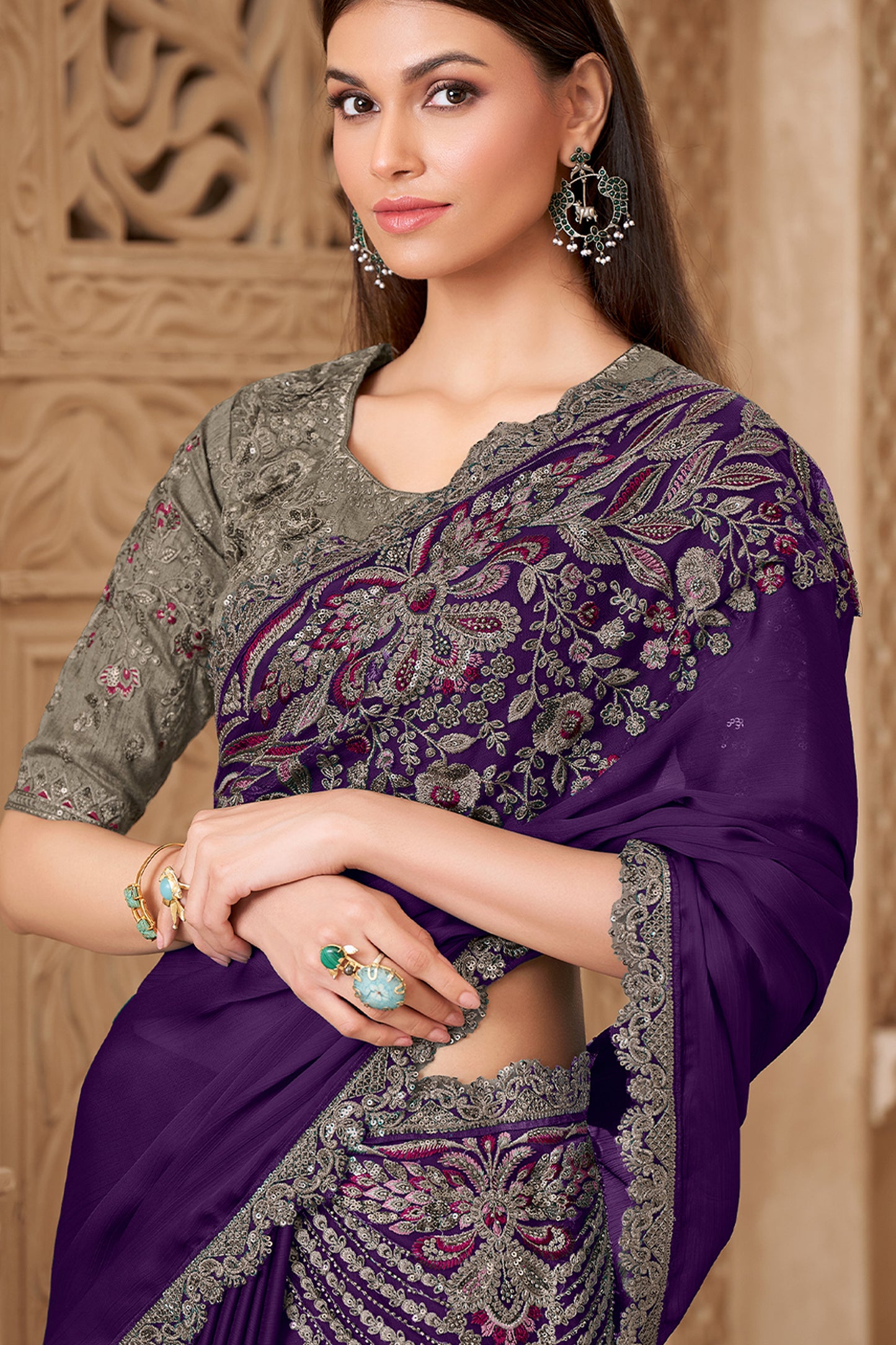 Purple Embroidered Satin Silk Saree-SAR12454_3_SareeButa.com