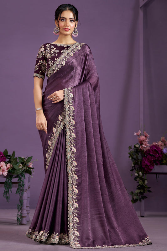 Purple Embroidered Satin Silk Saree-ZB133351_1_SareeButa.com