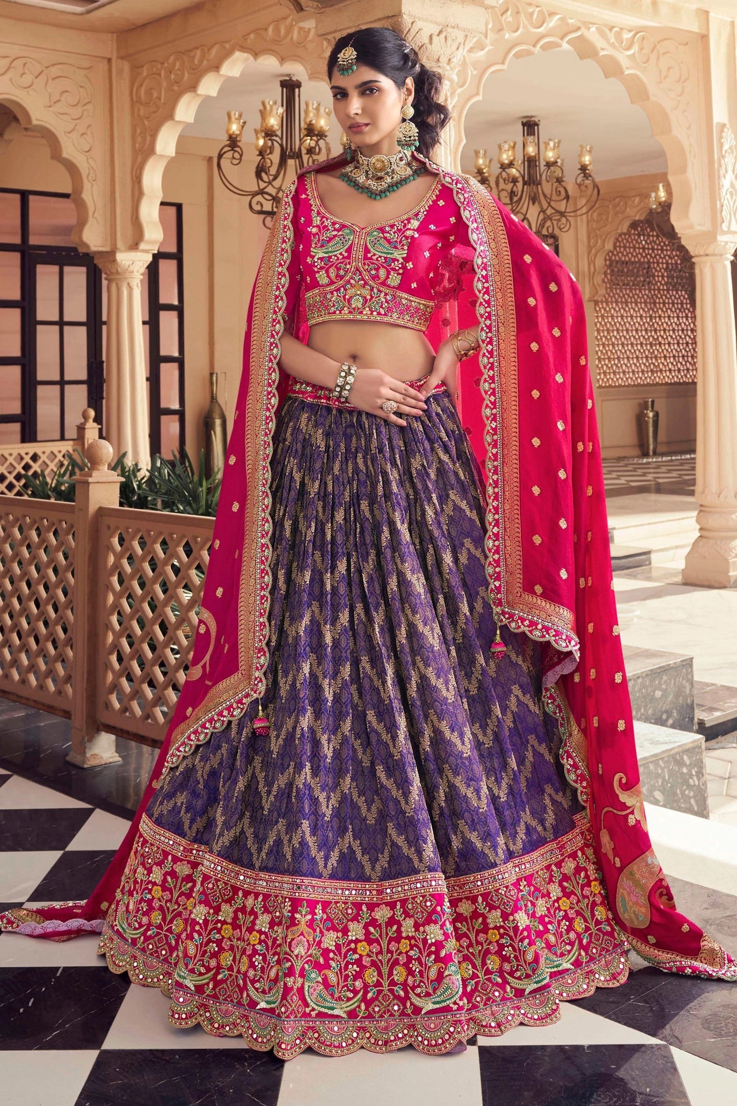 Purple Embroidered Semi-Stitched Viscose Silk Lehenga-SAR10353_1_SareeButa.com