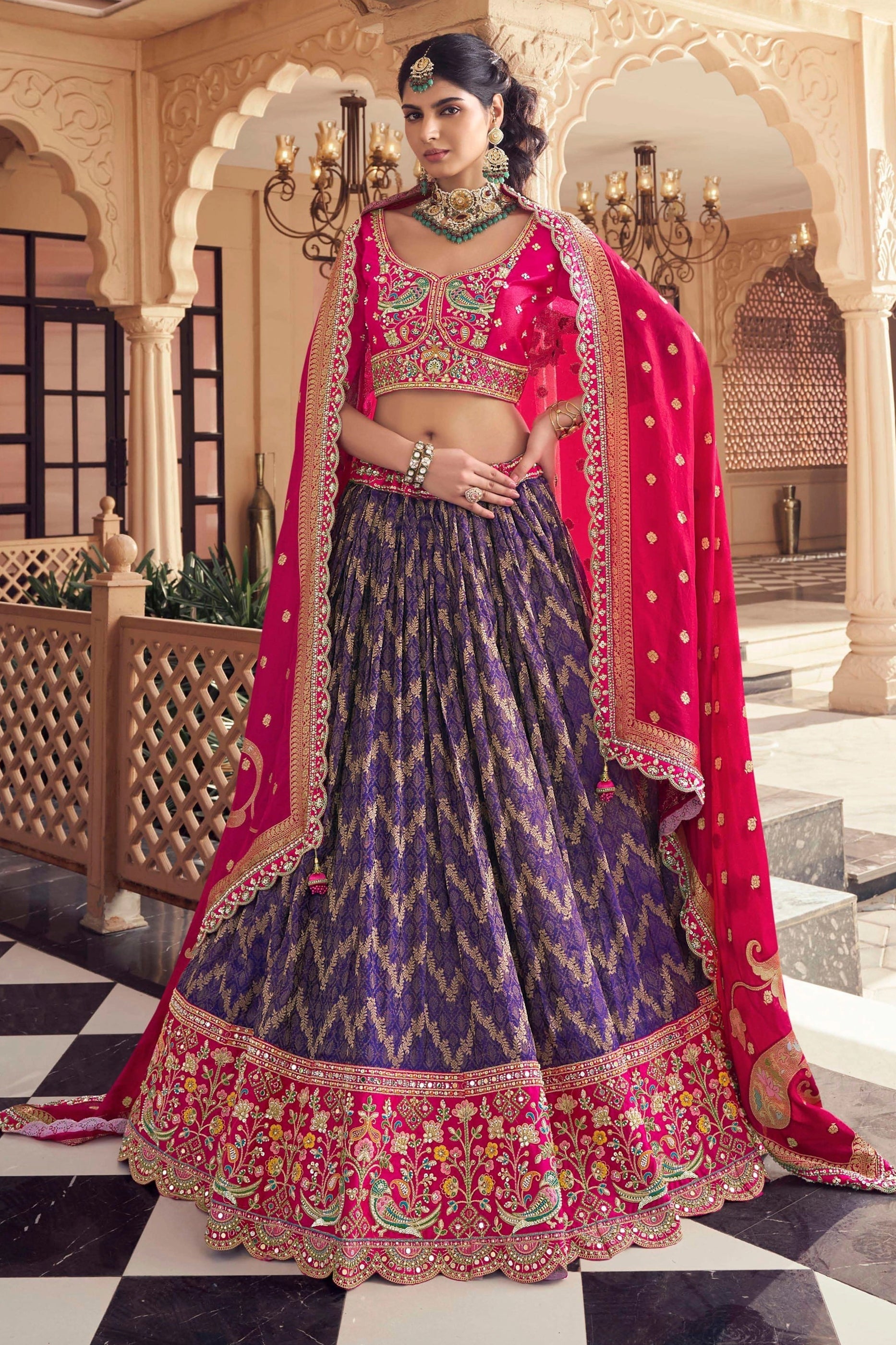 Purple Embroidered Semi-Stitched Viscose Silk Lehenga-SAR10353_1_SareeButa.com