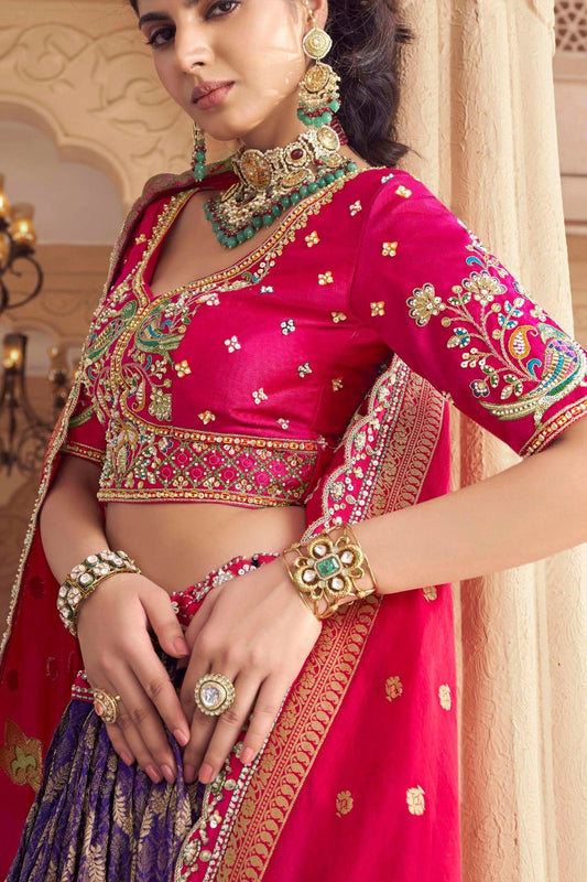 Purple Embroidered Semi-Stitched Viscose Silk Lehenga-SAR10353_2_SareeButa.com