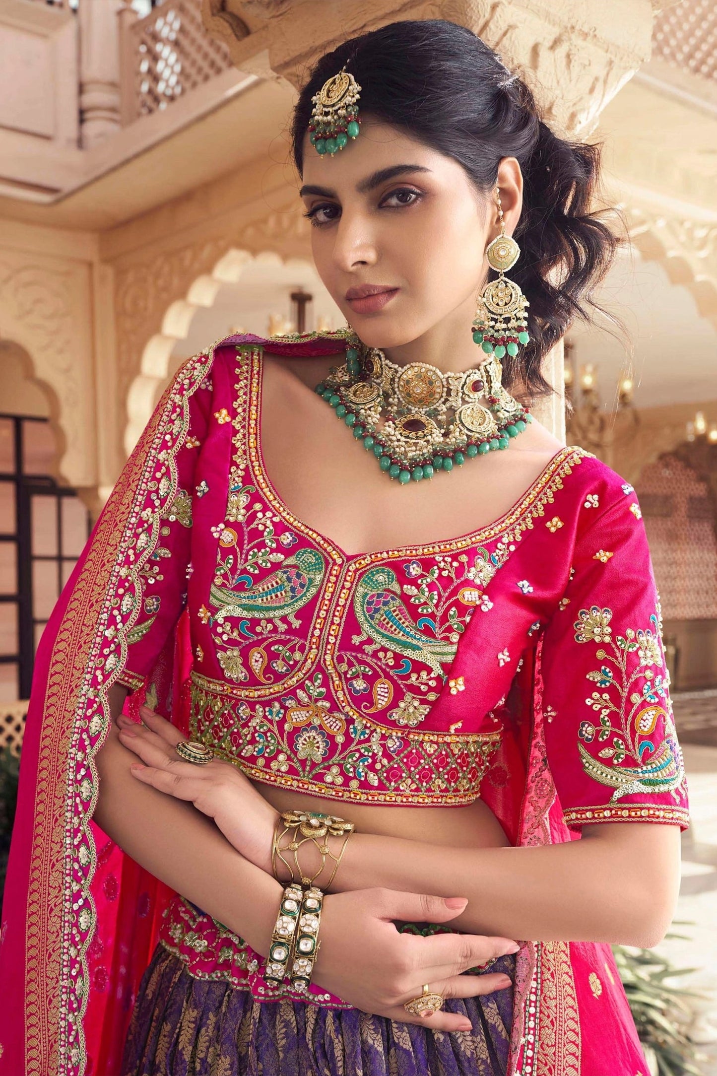 Purple Embroidered Semi-Stitched Viscose Silk Lehenga-SAR10353_3_SareeButa.com