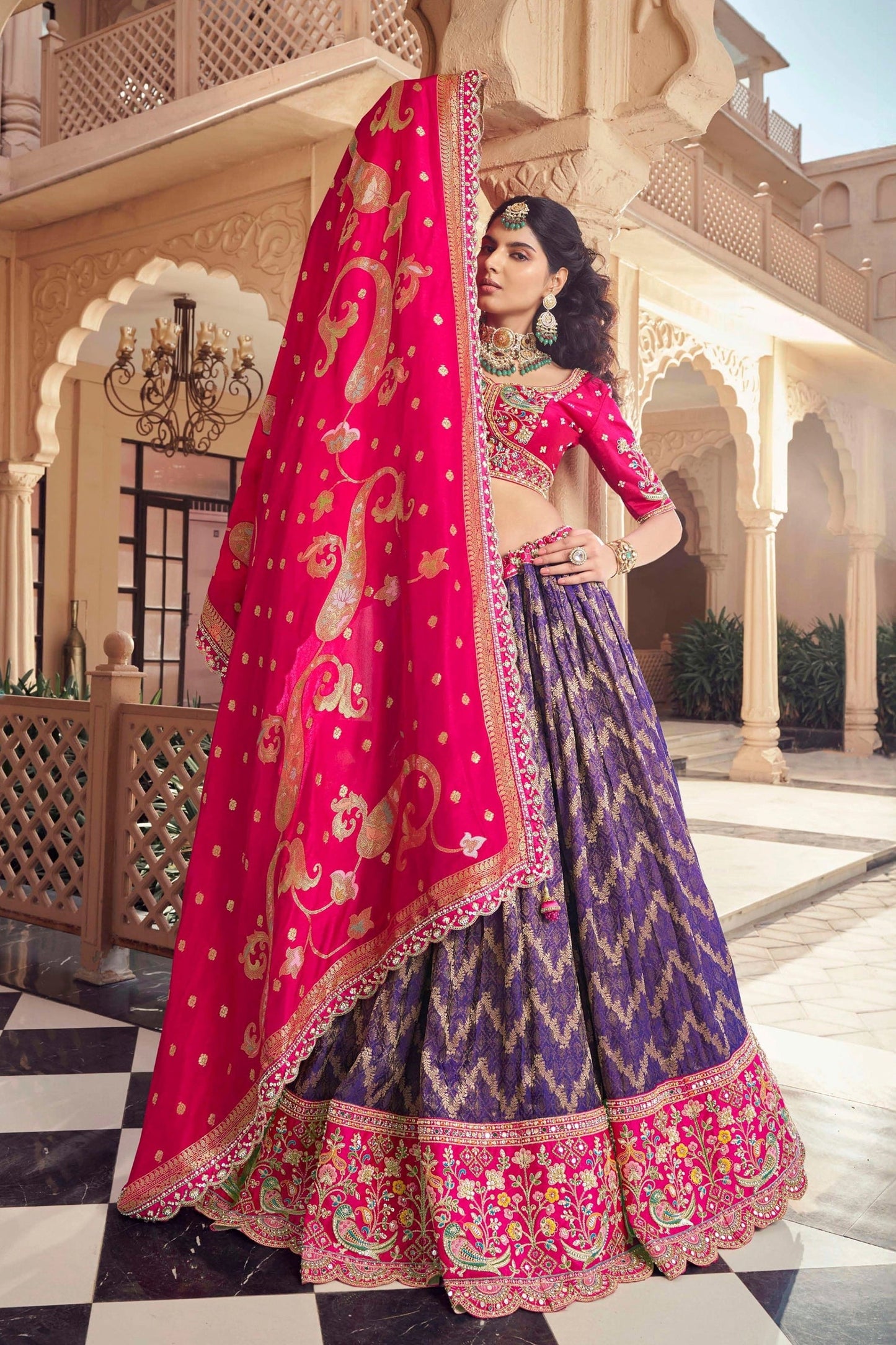 Purple Embroidered Semi-Stitched Viscose Silk Lehenga-SAR10353_4_SareeButa.com