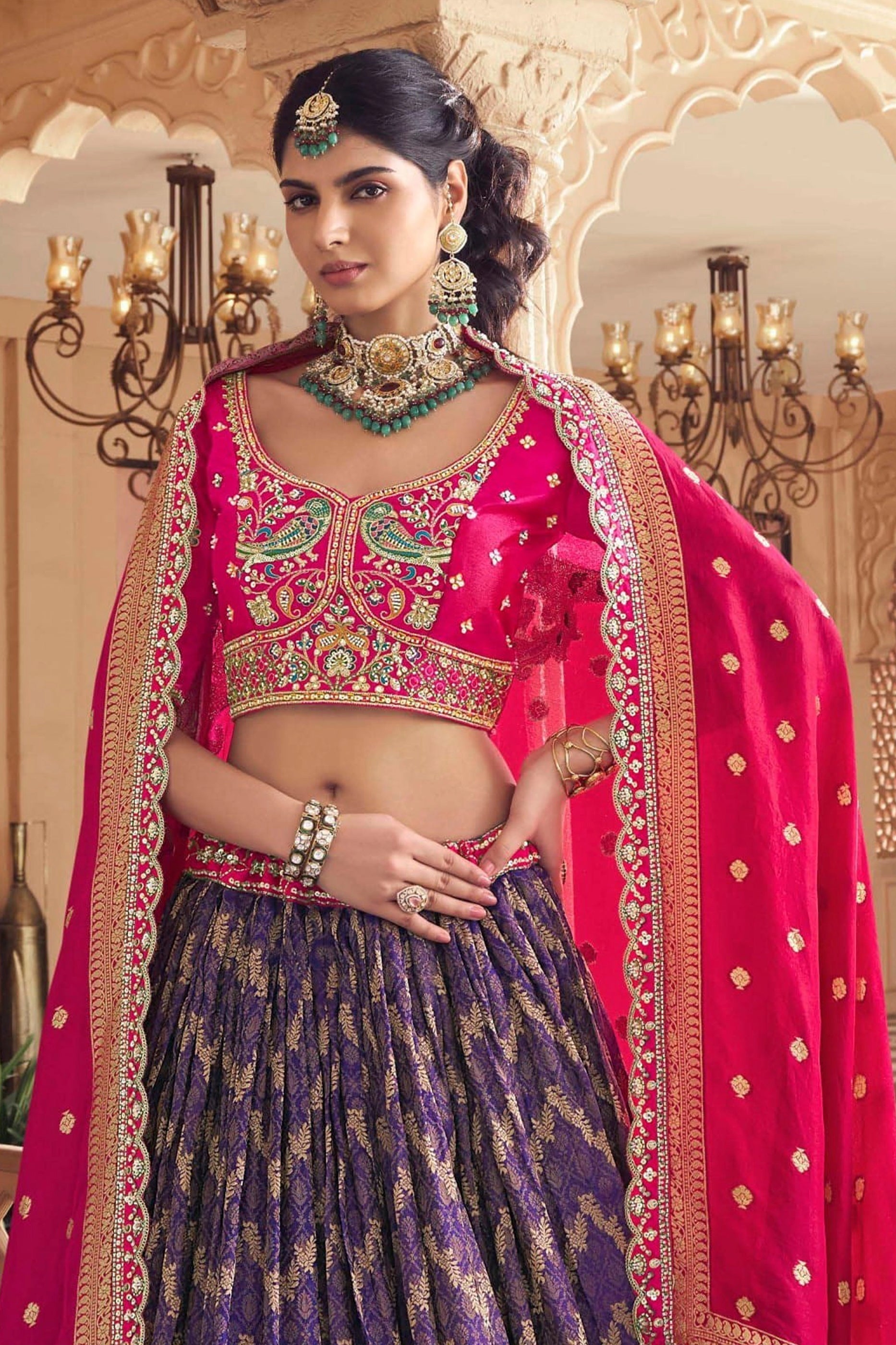 Purple Embroidered Semi-Stitched Viscose Silk Lehenga-SAR10353_5_SareeButa.com